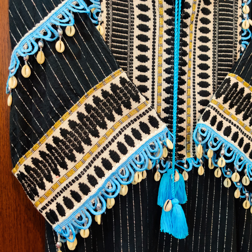 Black Sky Blue Lace Embroidered Lurex Cotton Stitched Co-Ord Set