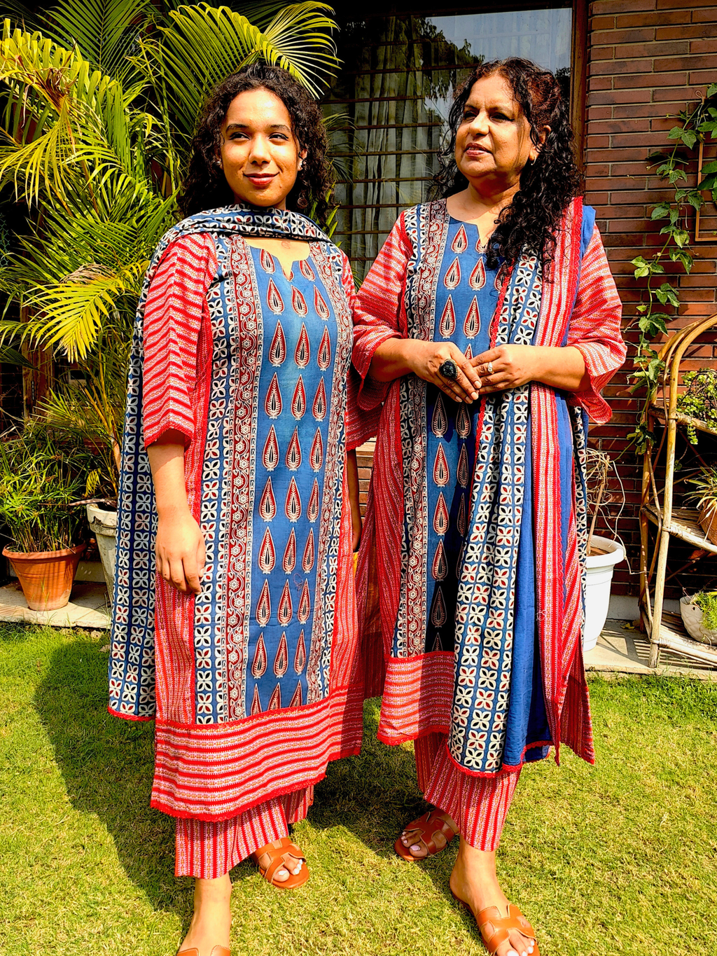 Blue Ajrakh Paisley Cotton Stitched Suit Set