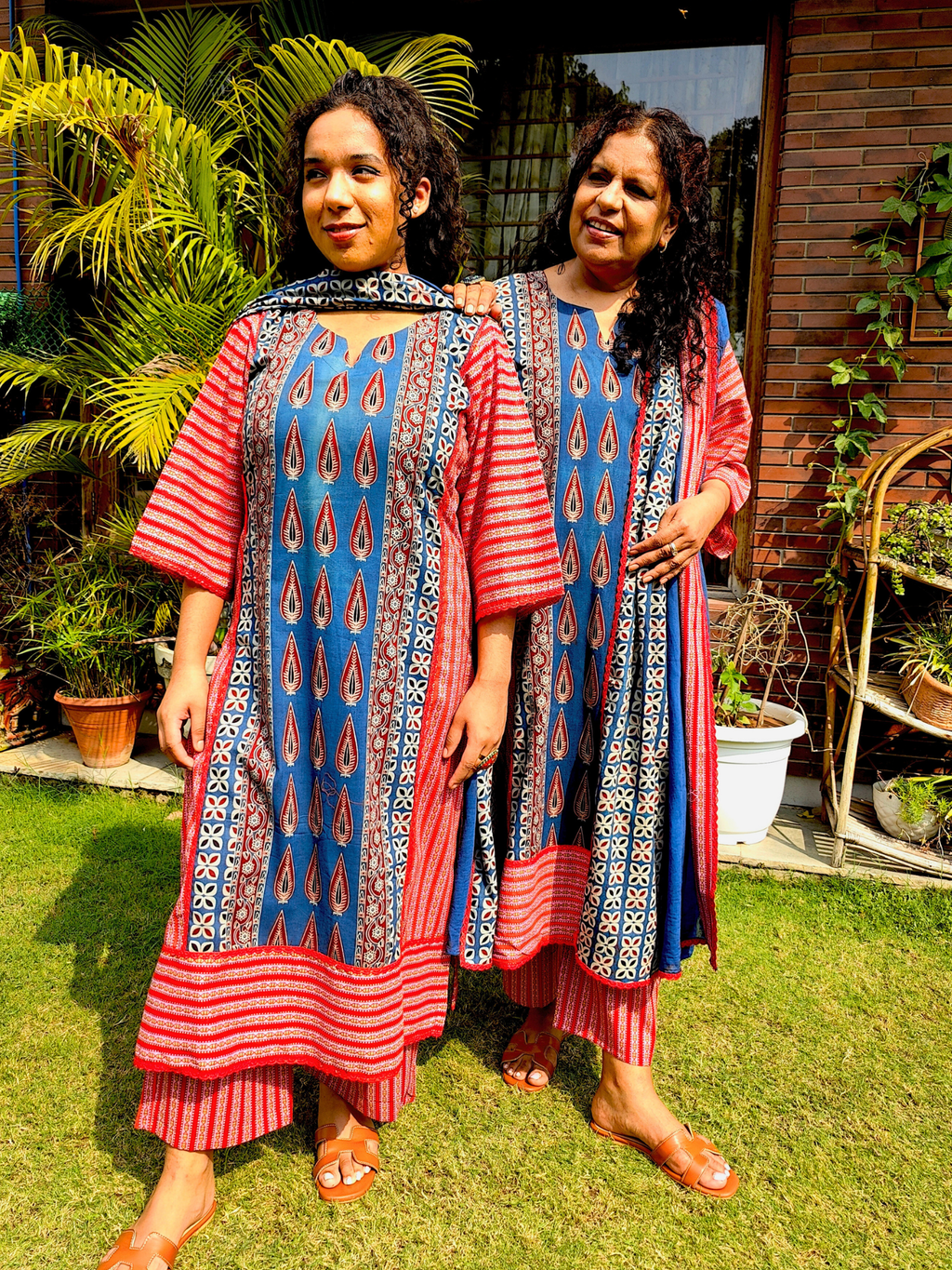 Blue Ajrakh Paisley Cotton Stitched Suit Set