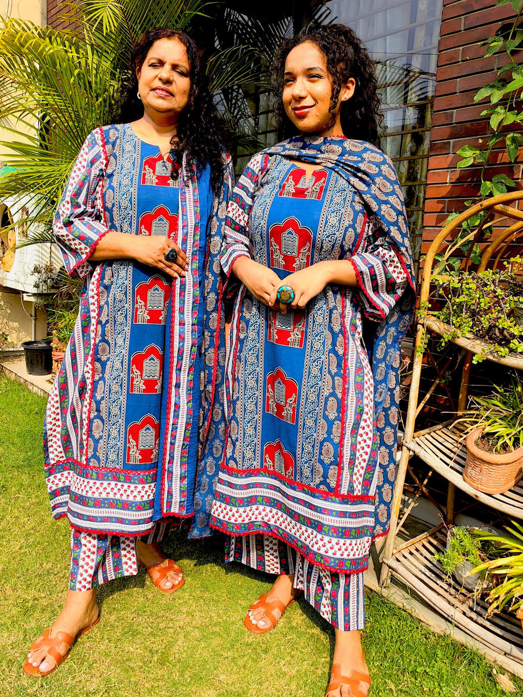 Blue Ajrakh Cotton Stitched Suit Set