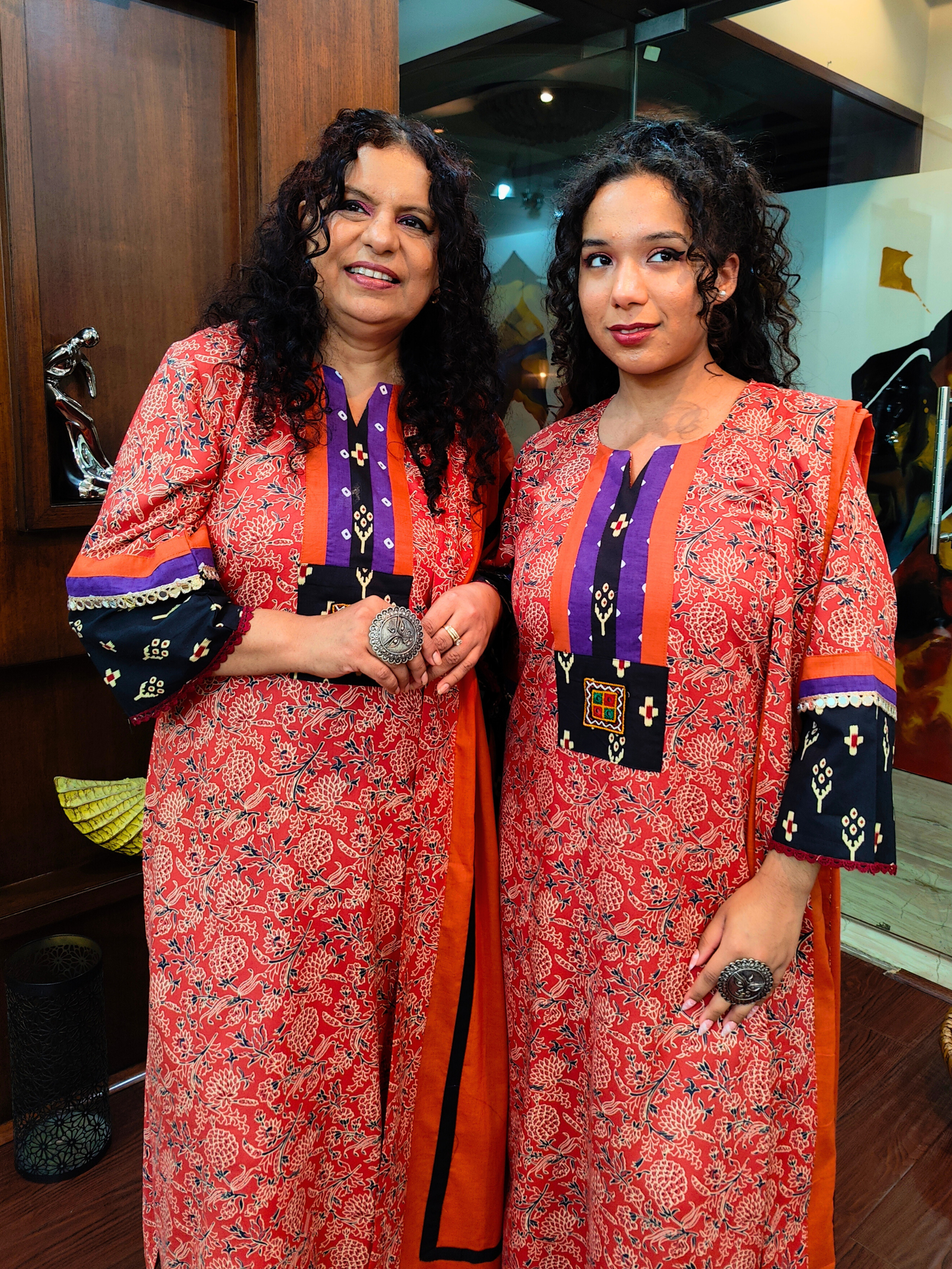 Rust Orange Handblock Purple Bandhej Cotton Stitched Suit Set