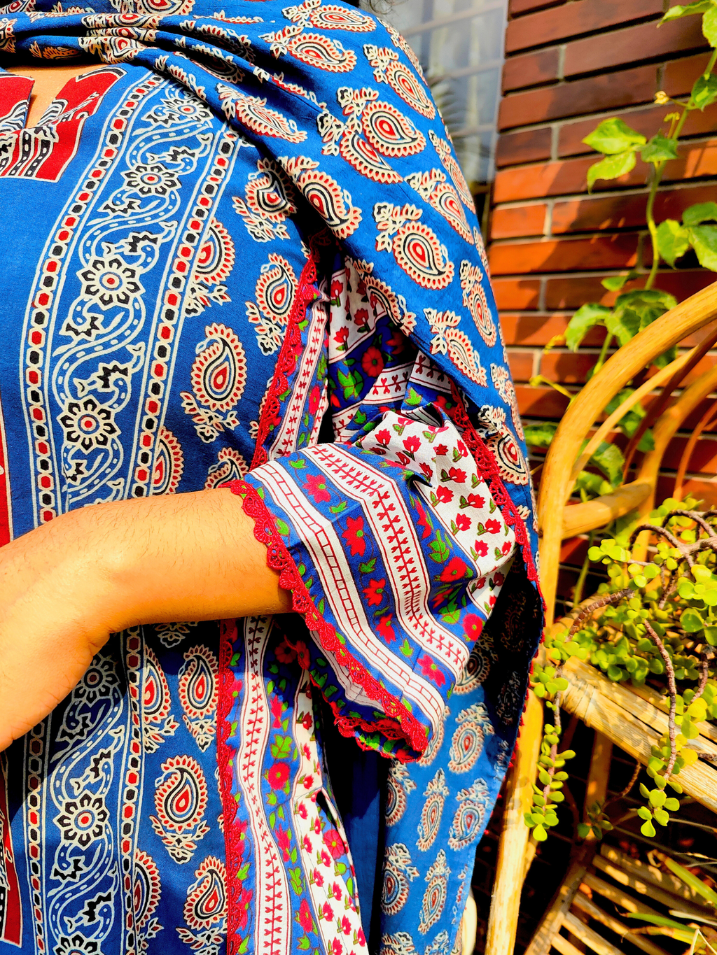 Blue Ajrakh Cotton Stitched Suit Set