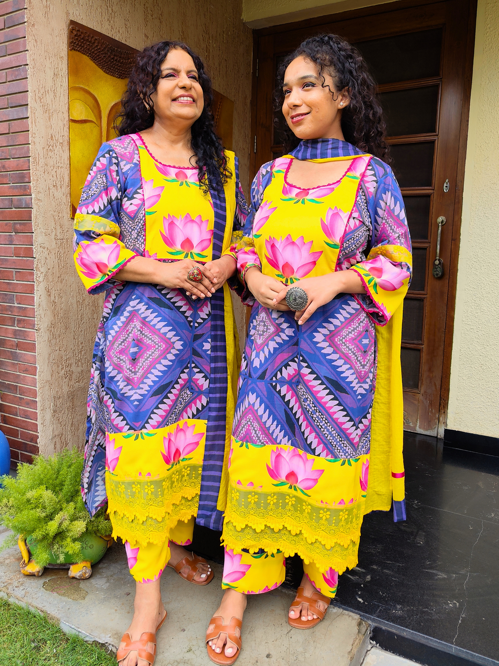 Purple Digital Printed Magenta Lace Cotton Stitched Suit Set