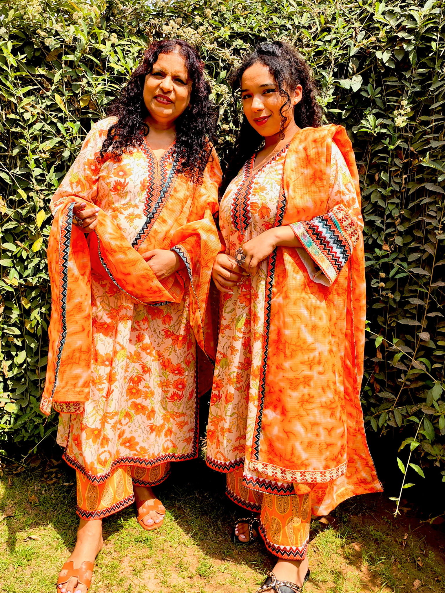 Orange Floral Multi Embroidered Stitched Suit Set