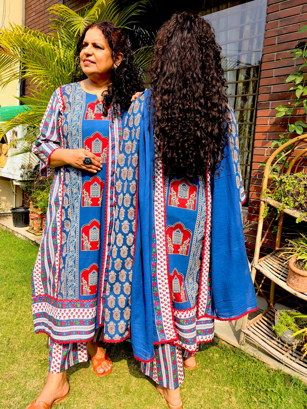 Blue Ajrakh Cotton Stitched Suit Set