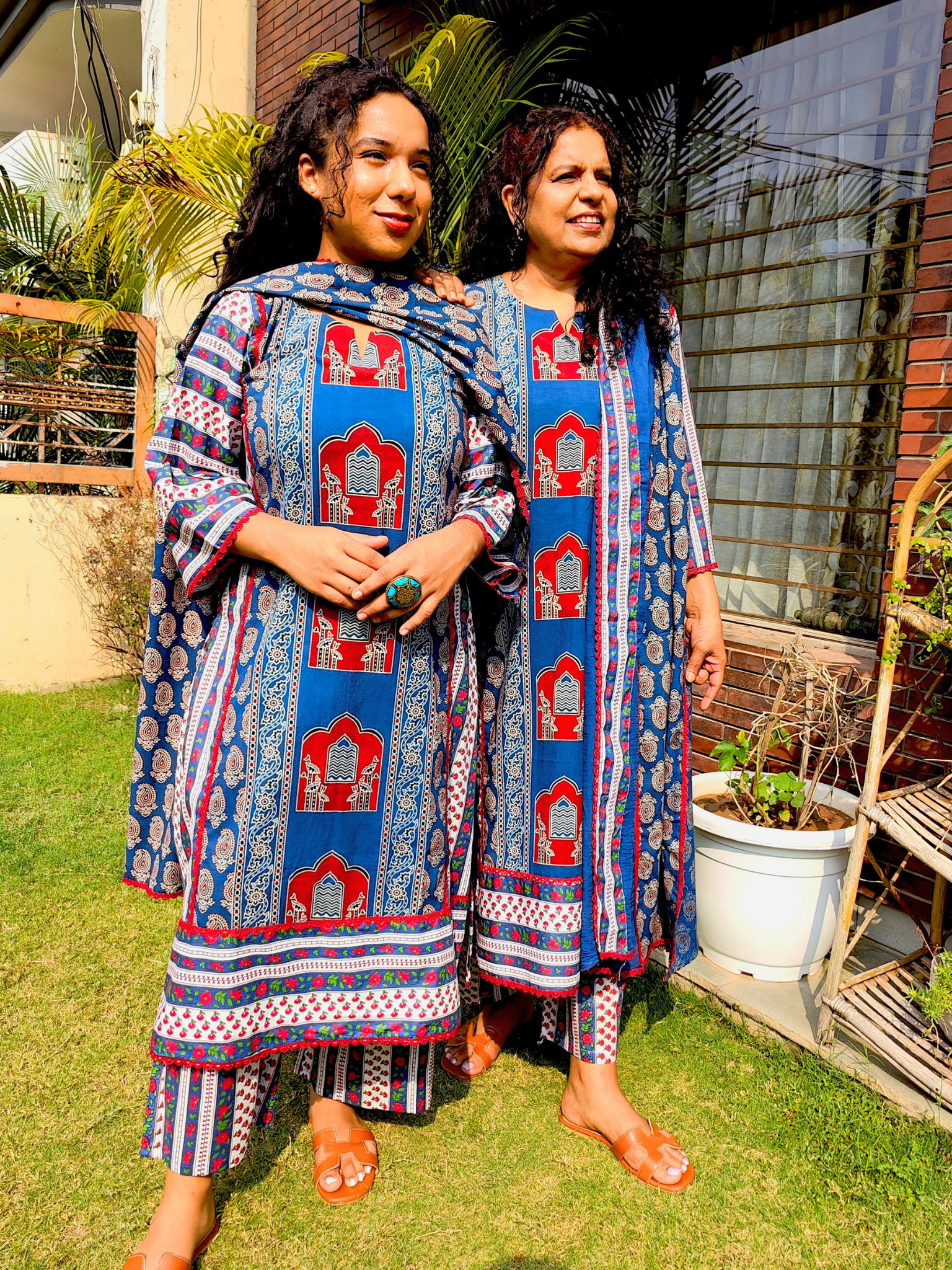 Blue Ajrakh Cotton Stitched Suit Set