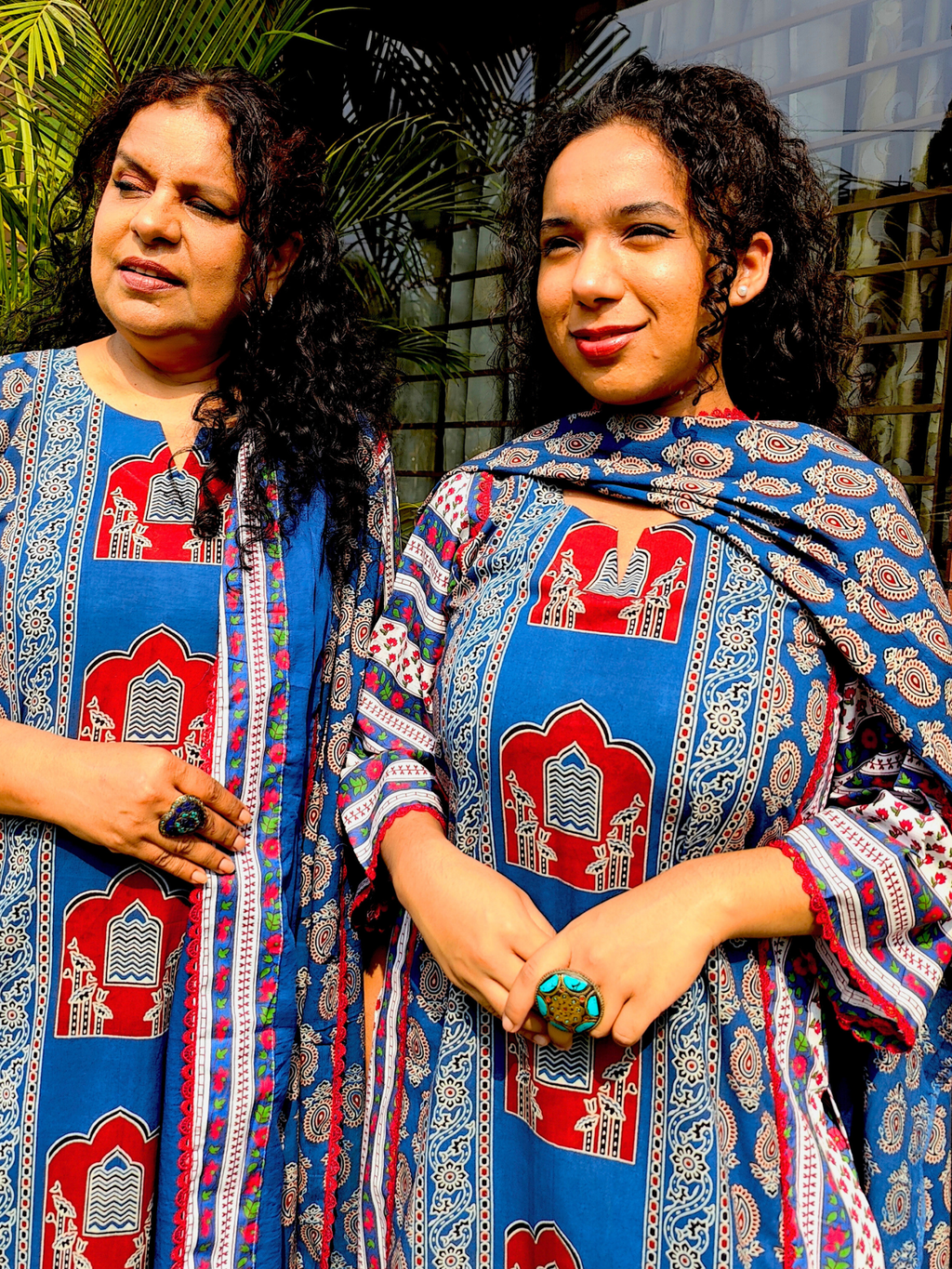 Blue Ajrakh Cotton Stitched Suit Set