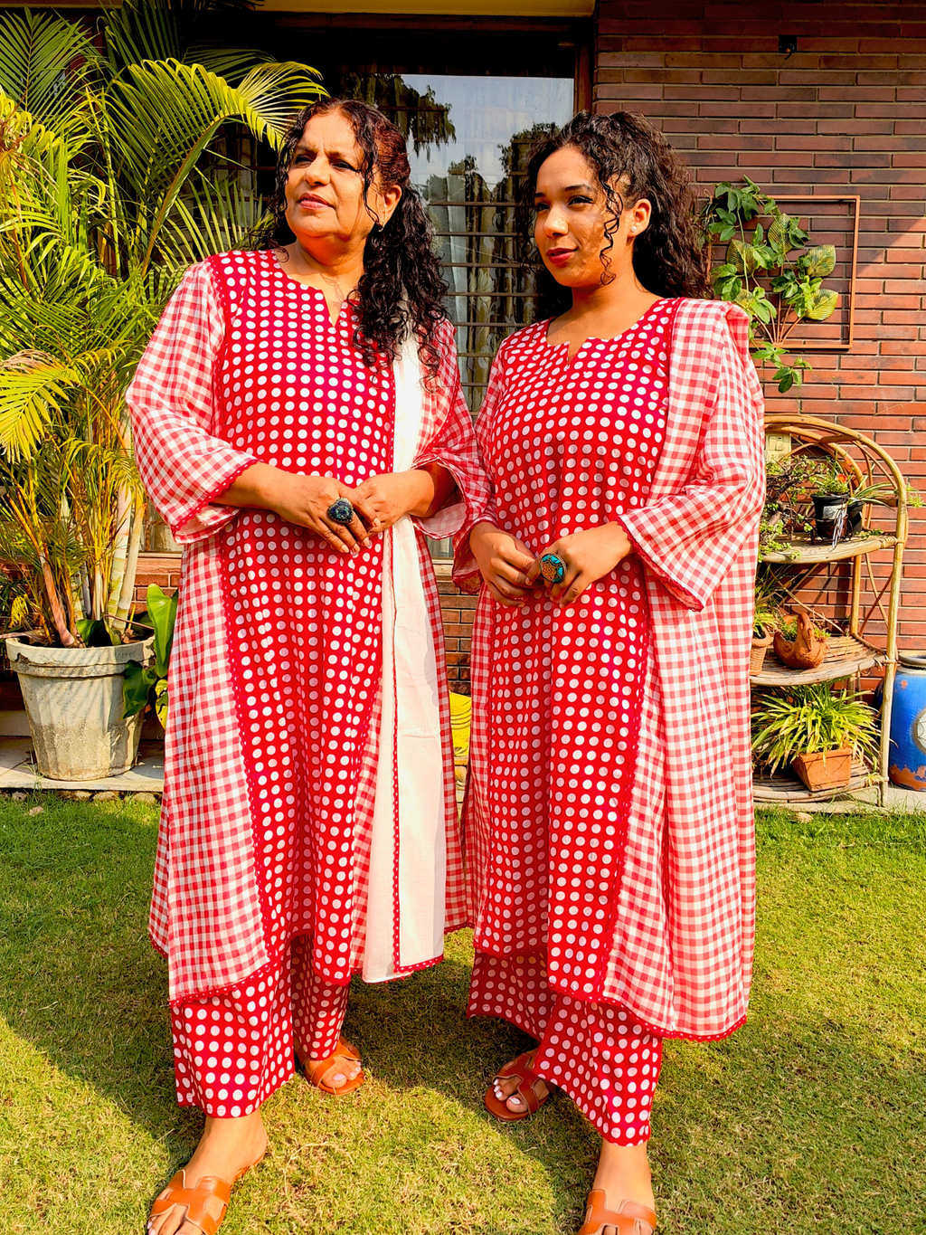 Red and White Polka Dot Cotton Stitched Suit Set