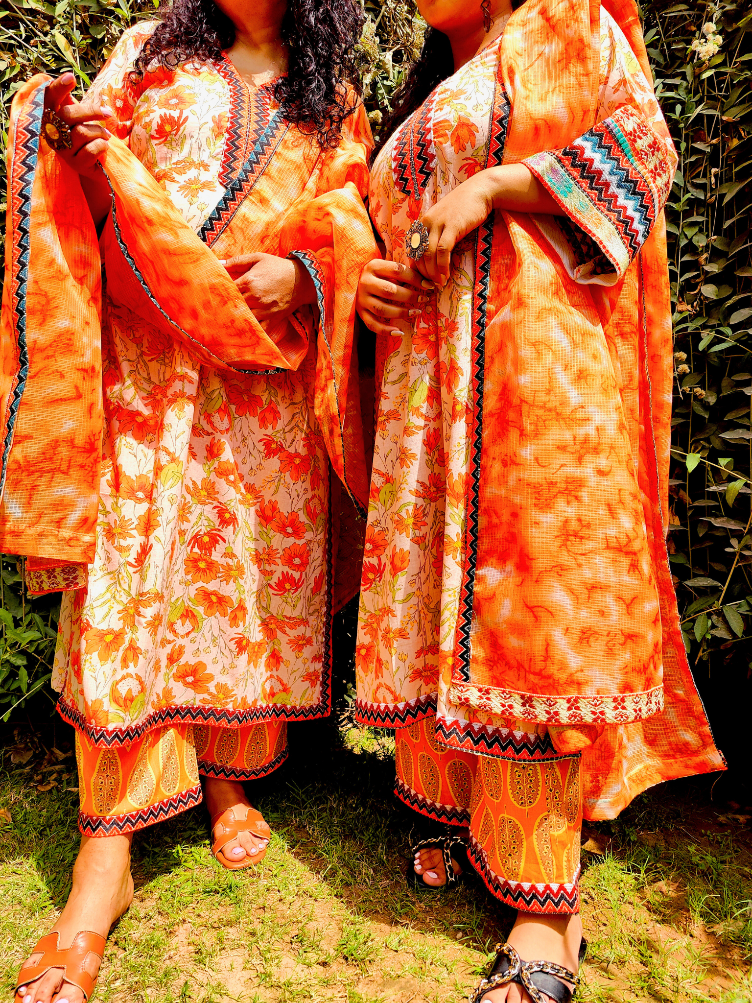 Orange Floral Multi Embroidered Stitched Suit Set