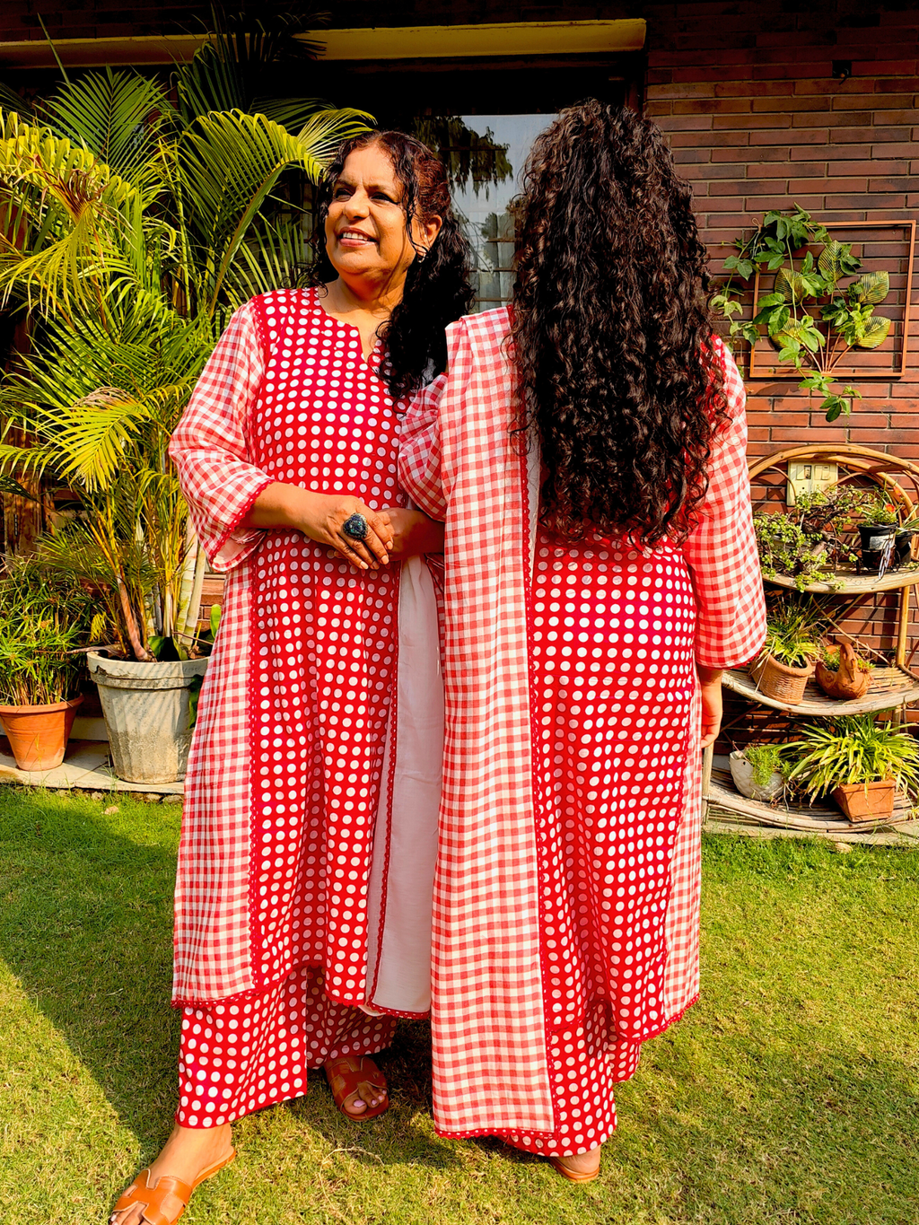 Red and White Polka Dot Cotton Stitched Suit Set