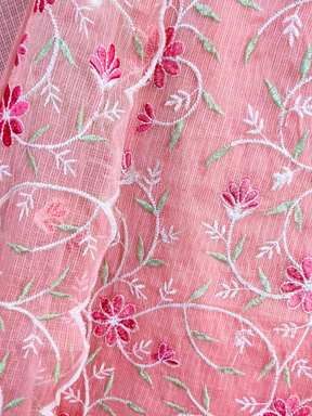 Pink Kota Doria Unstitched Dress Material Kurta Set