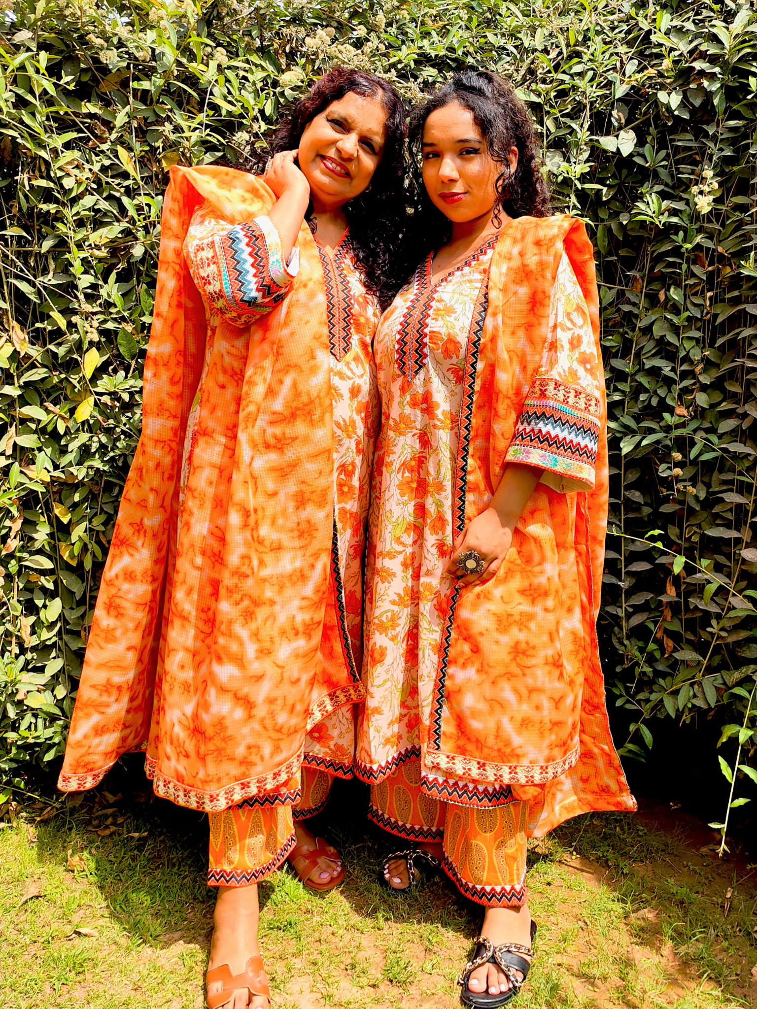 Orange Floral Multi Embroidered Stitched Suit Set