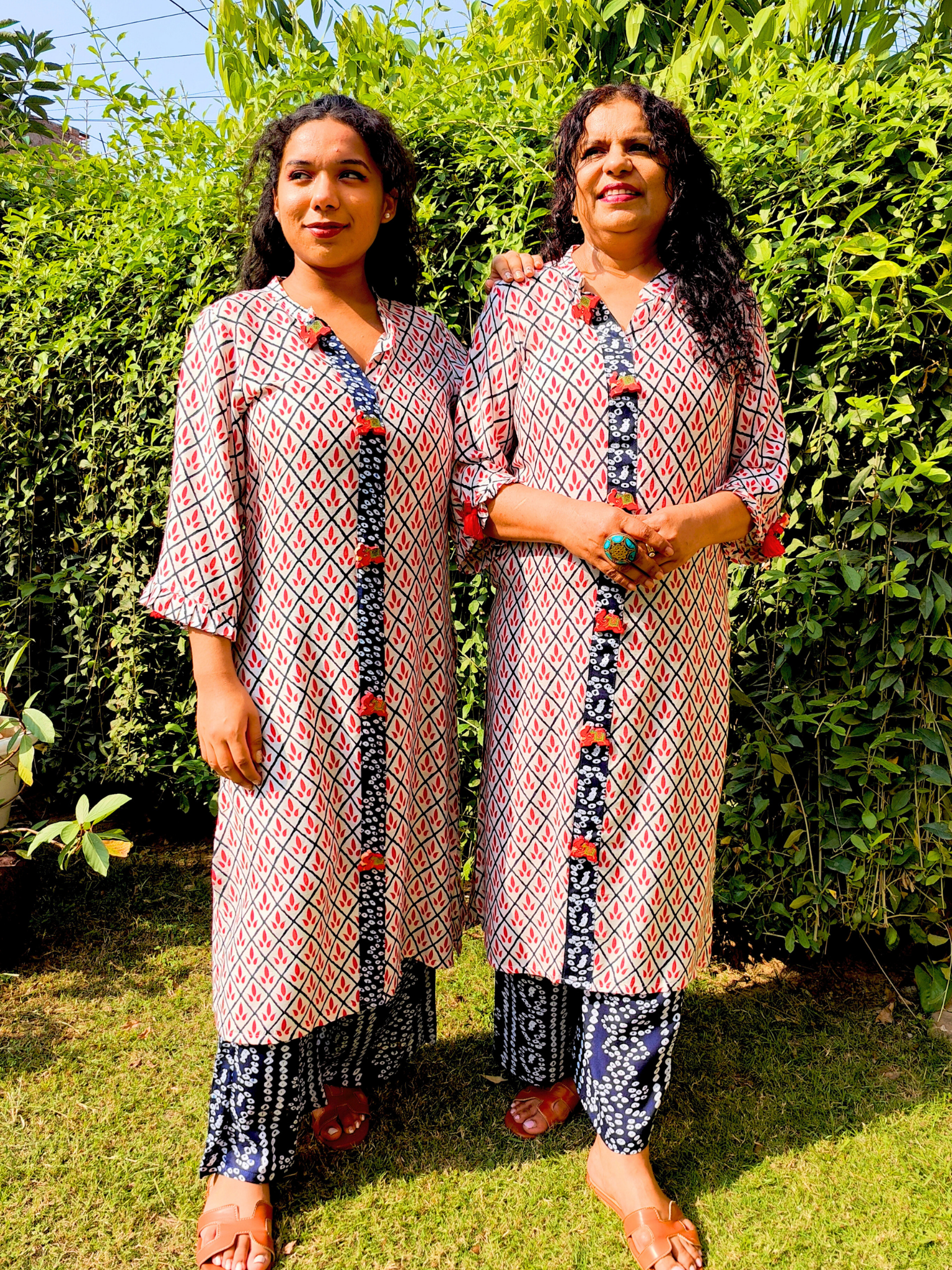 White and Red Cotton Stitched Co-Ord Set