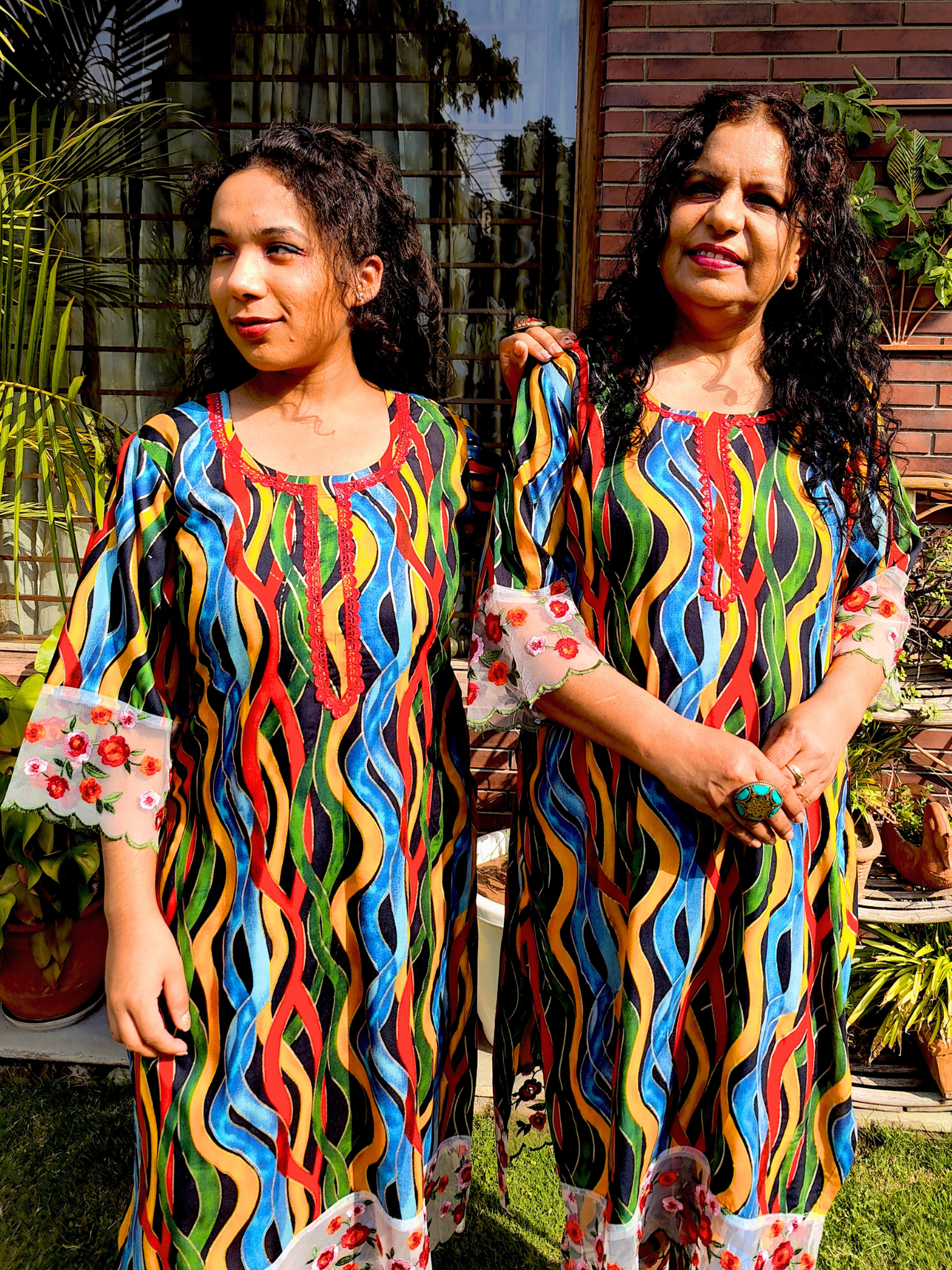 Multi Colour Cotton Floral Lace Stitched Co-Ord Set