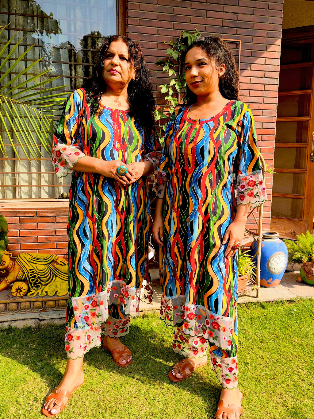 Multi Colour Cotton Floral Lace Stitched Co-Ord Set