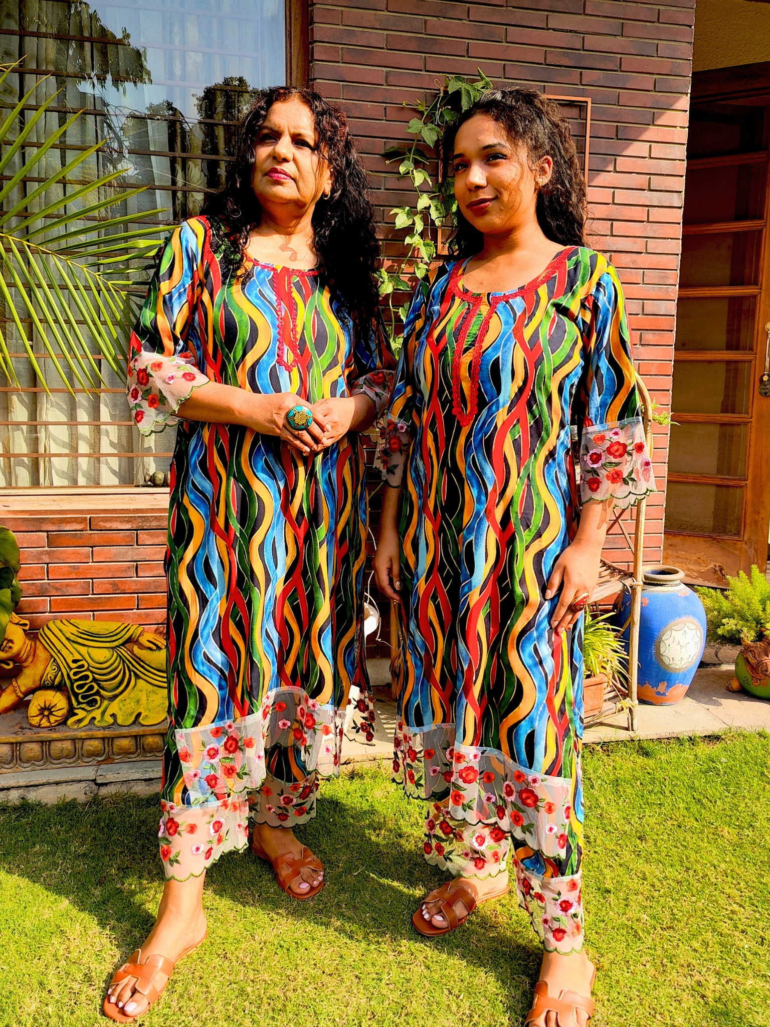 Multi Colour Cotton Floral Lace Stitched Co-Ord Set