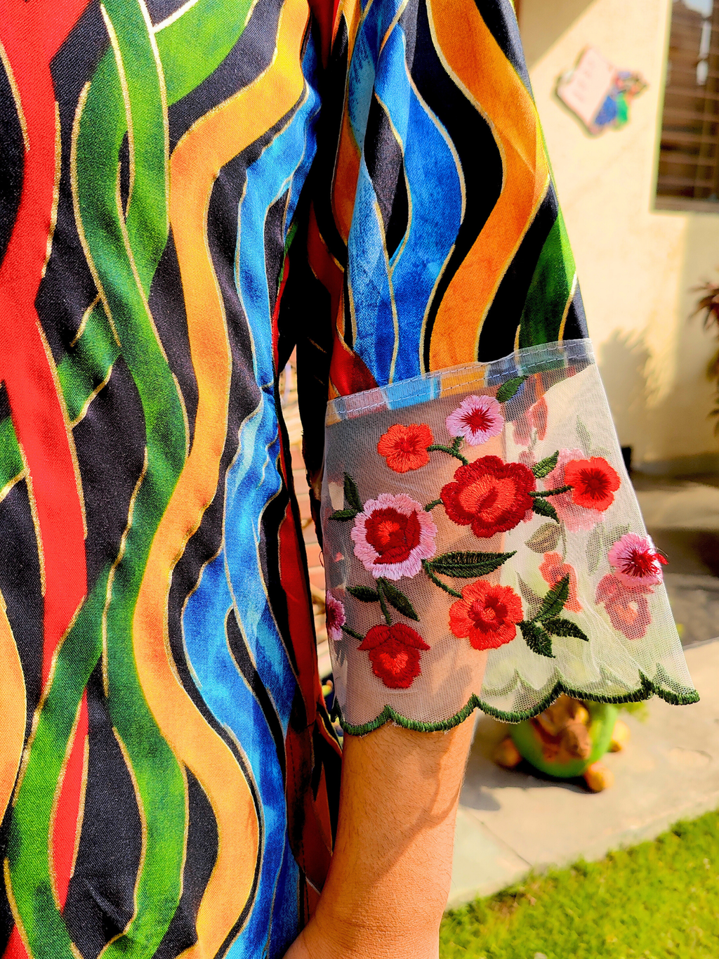 Multi Colour Cotton Floral Lace Stitched Co-Ord Set