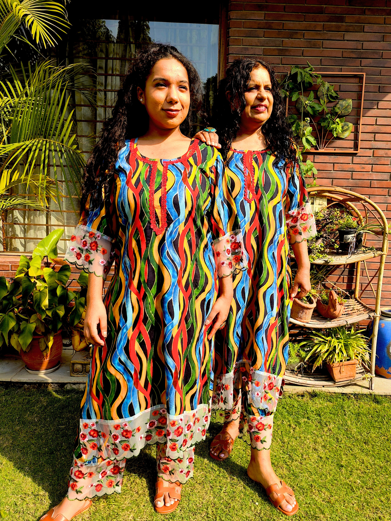 Multi Colour Cotton Floral Lace Stitched Co-Ord Set