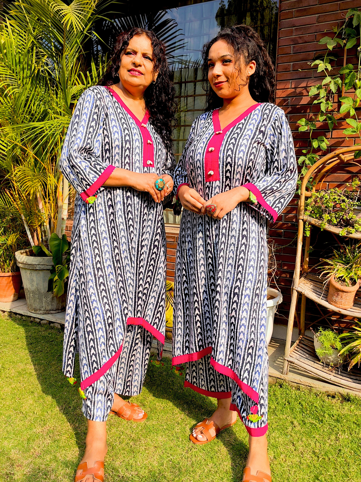 White and Blue Handblock Cotton Stitched Co-Ord Set