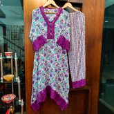 White and Purple Sequin Lace Handblock Cotton Stitched Co-Ord Set