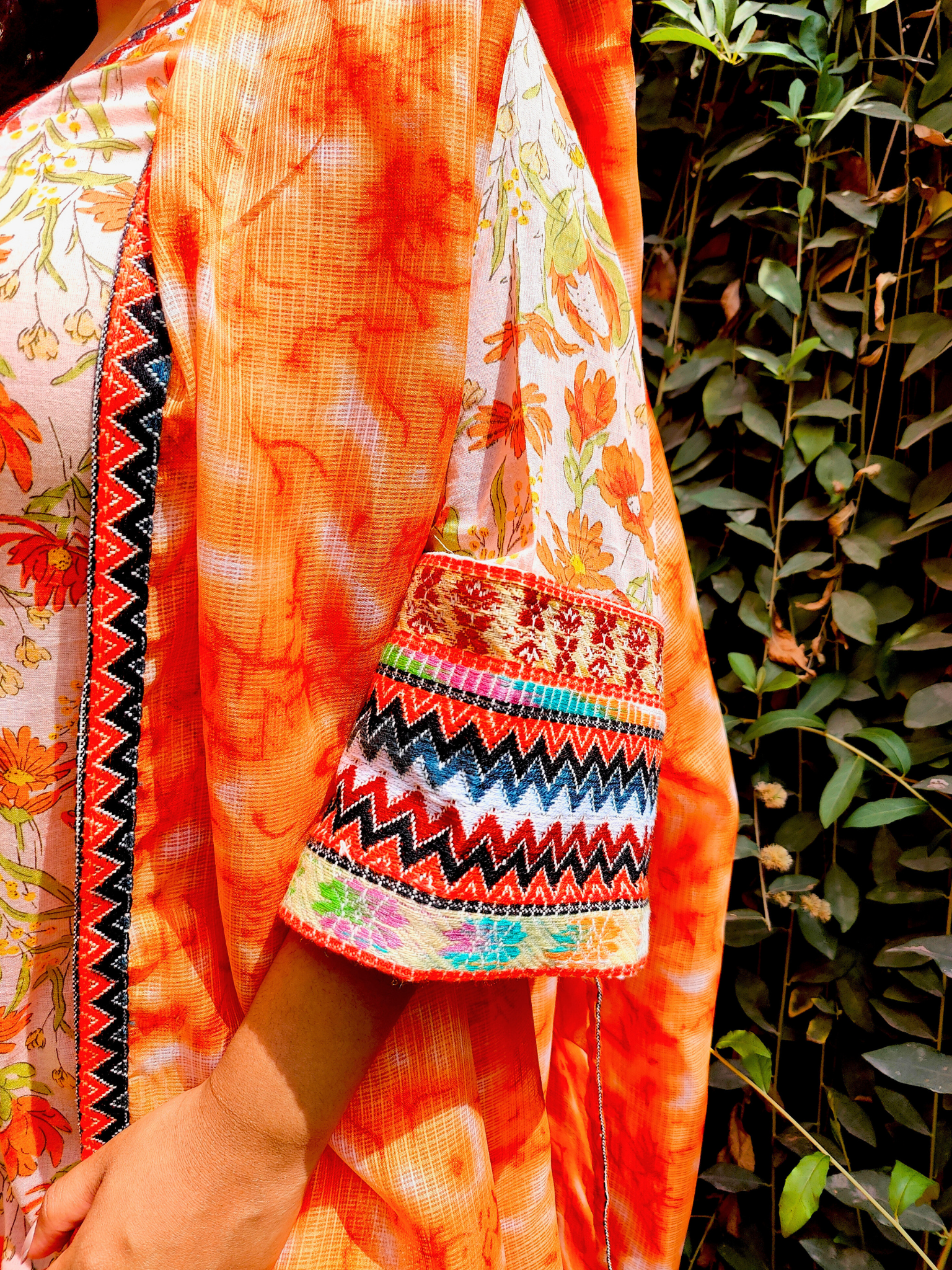 Orange Floral Multi Embroidered Stitched Suit Set