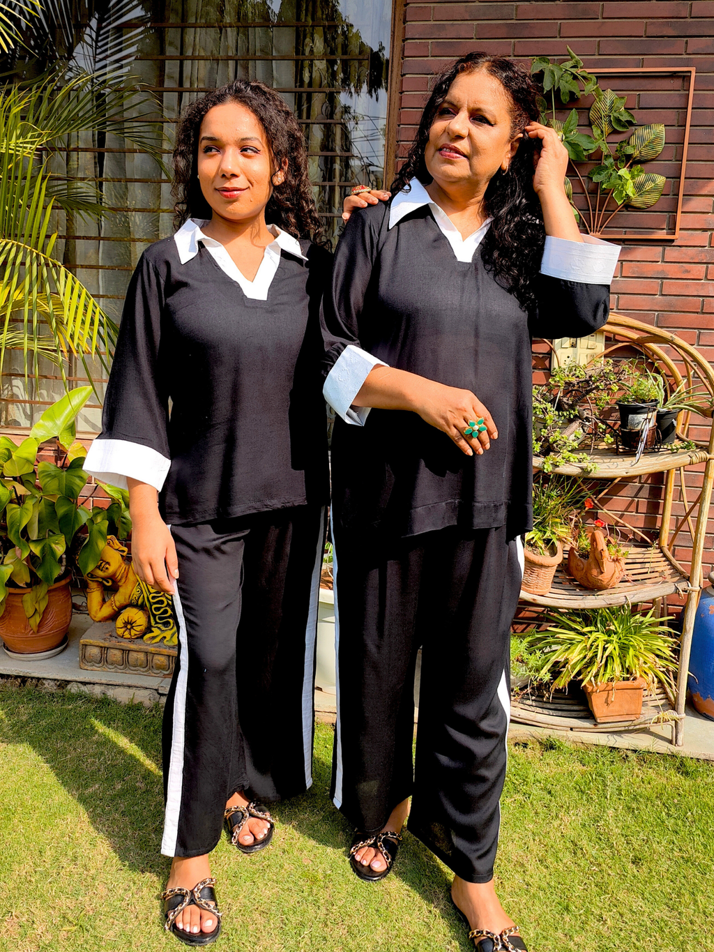 Black and white Cotton Stitched Co-Ord Set