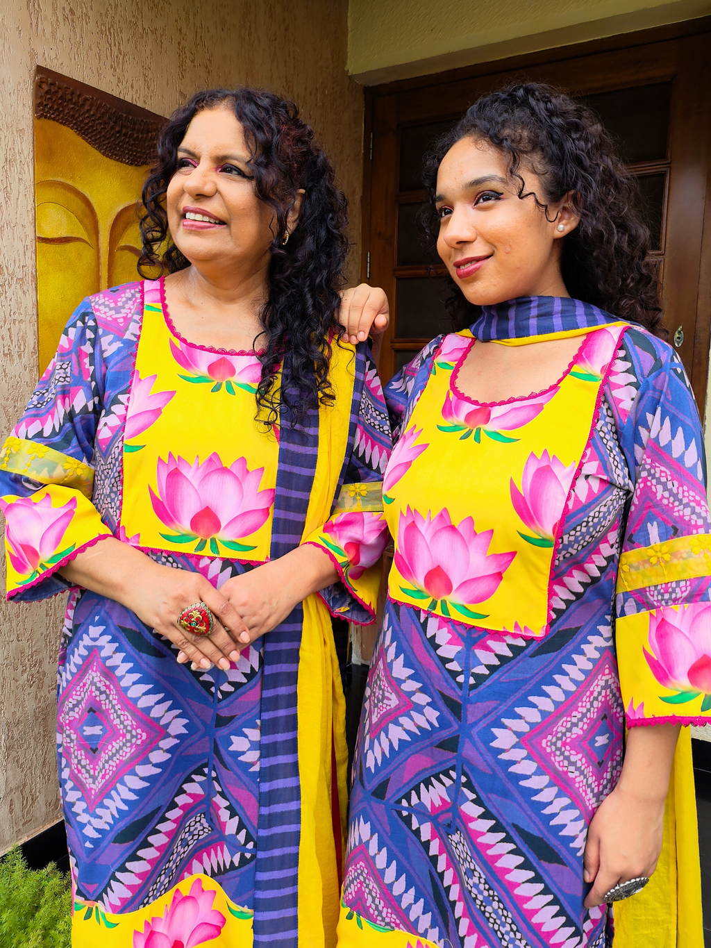 Purple Digital Printed Magenta Lace Cotton Stitched Suit Set