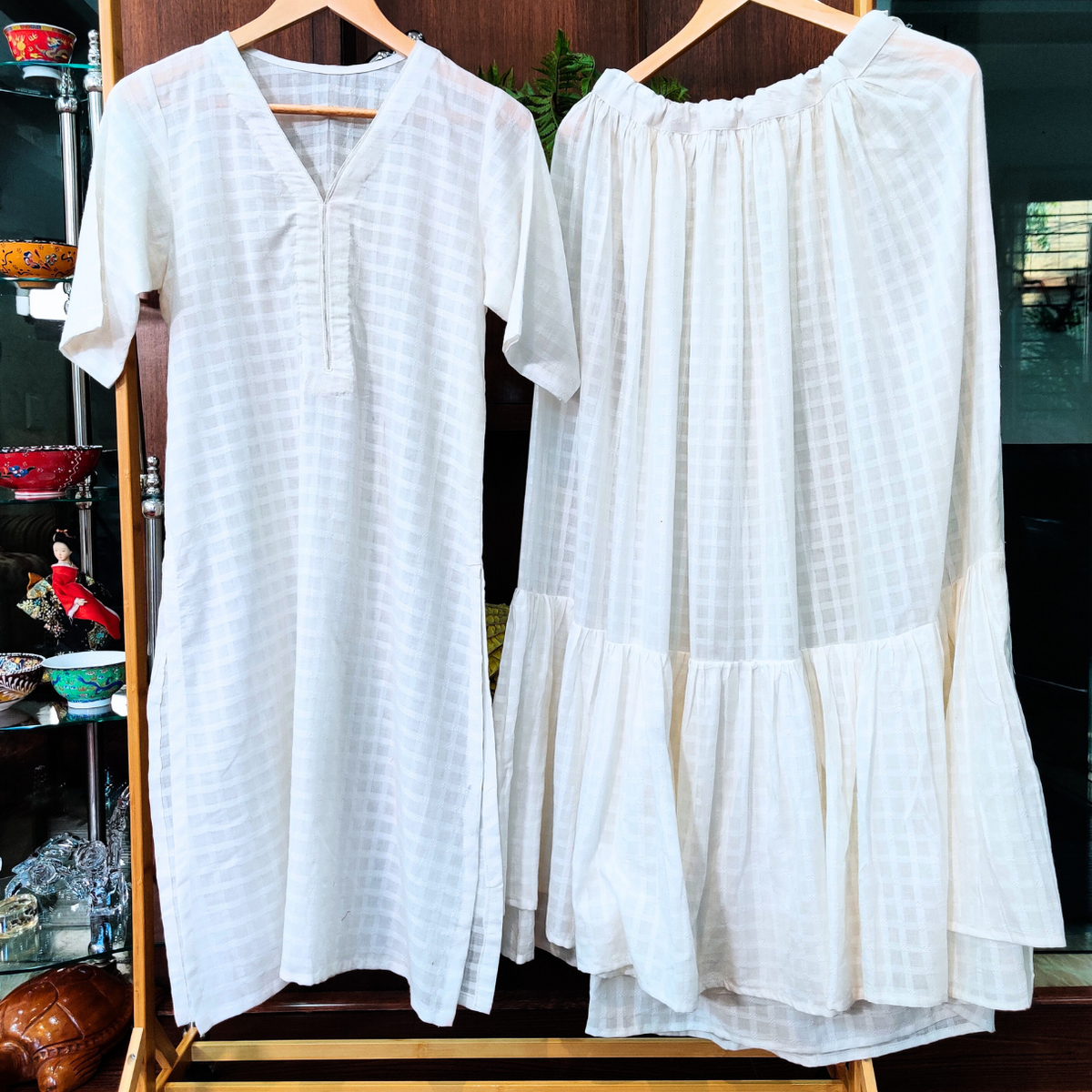 White Cotton Stitched Dress Material Kurta Set