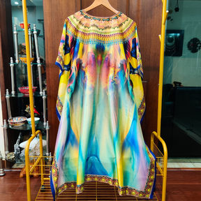 Lime Green Digital Printed Muslin Silk Stitched Kurta Kaftan