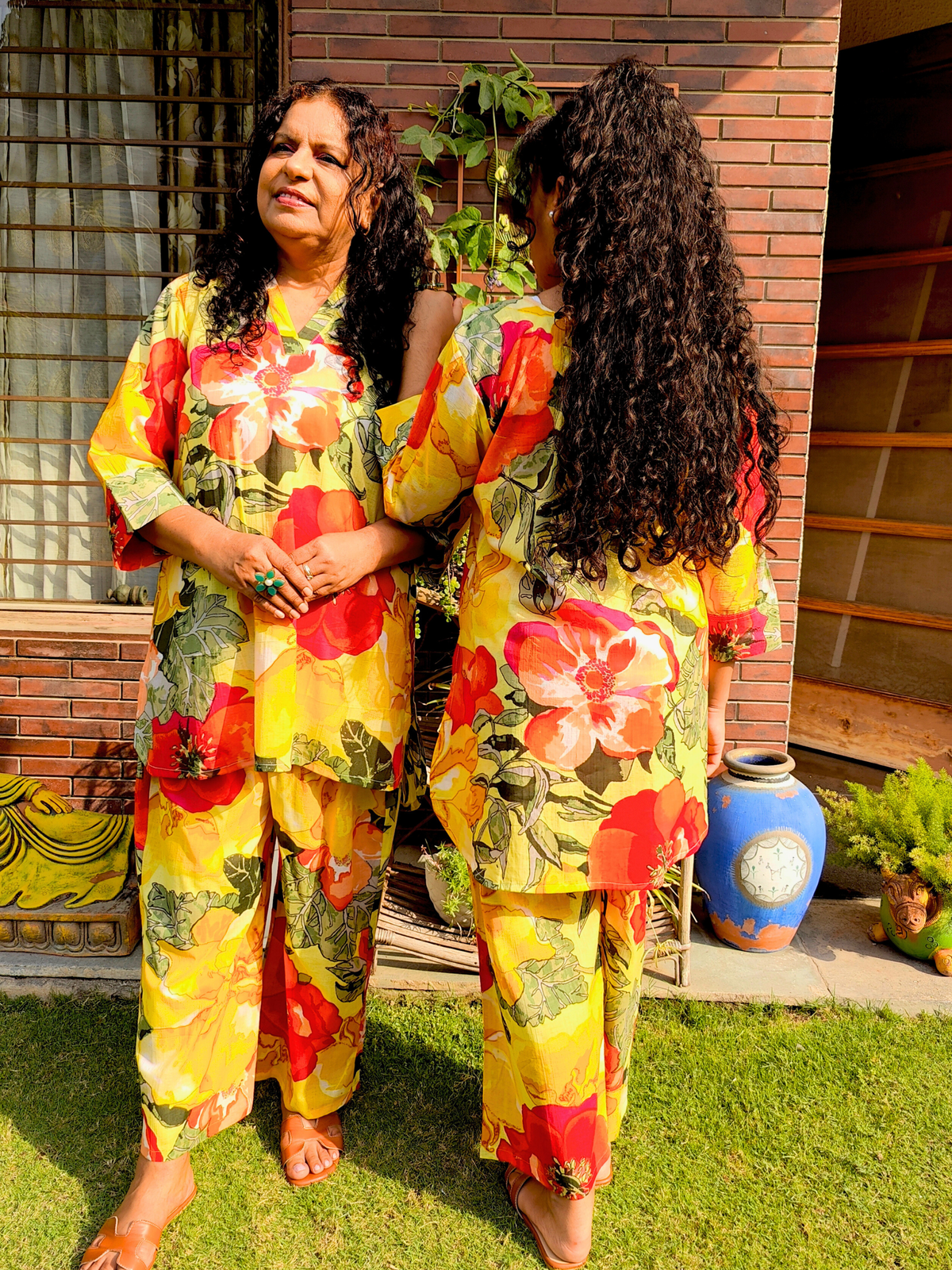 Yellow and Red Digital Printed Cotton Stitched Co-Ord Set