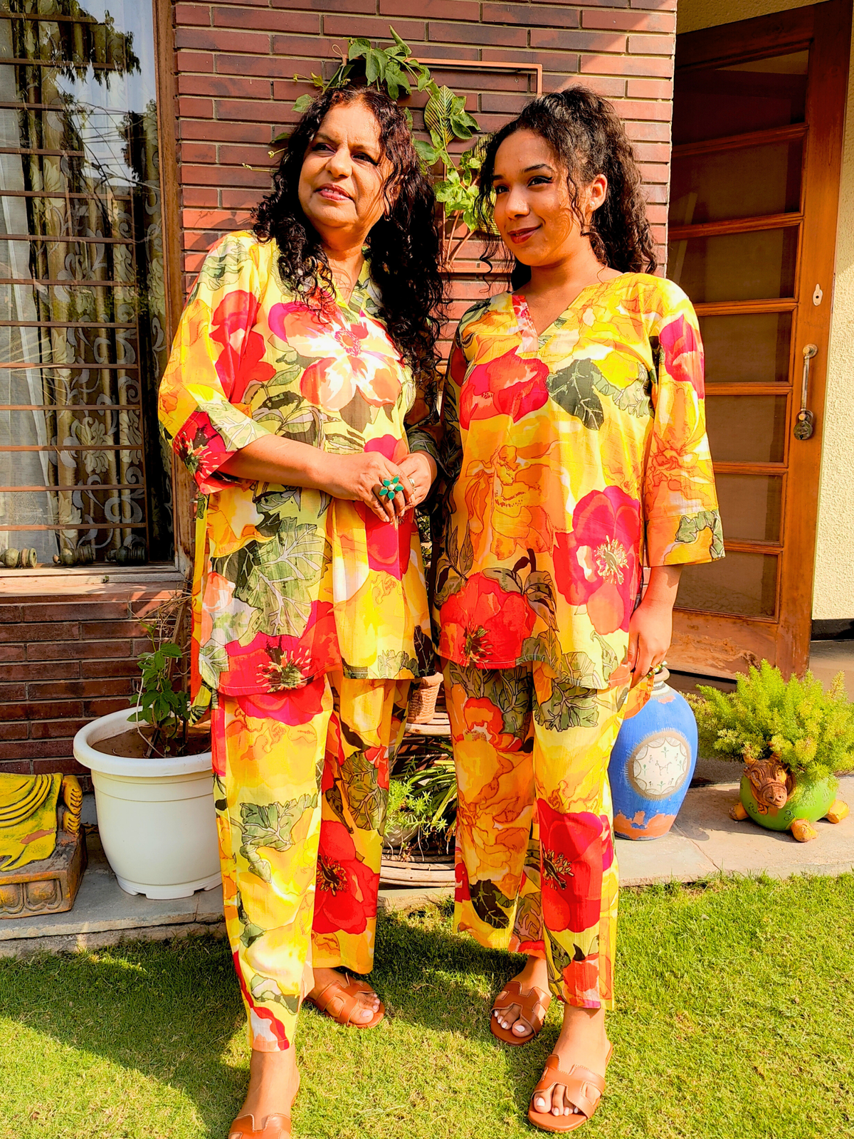 Yellow and Red Digital Printed Cotton Stitched Co-Ord Set