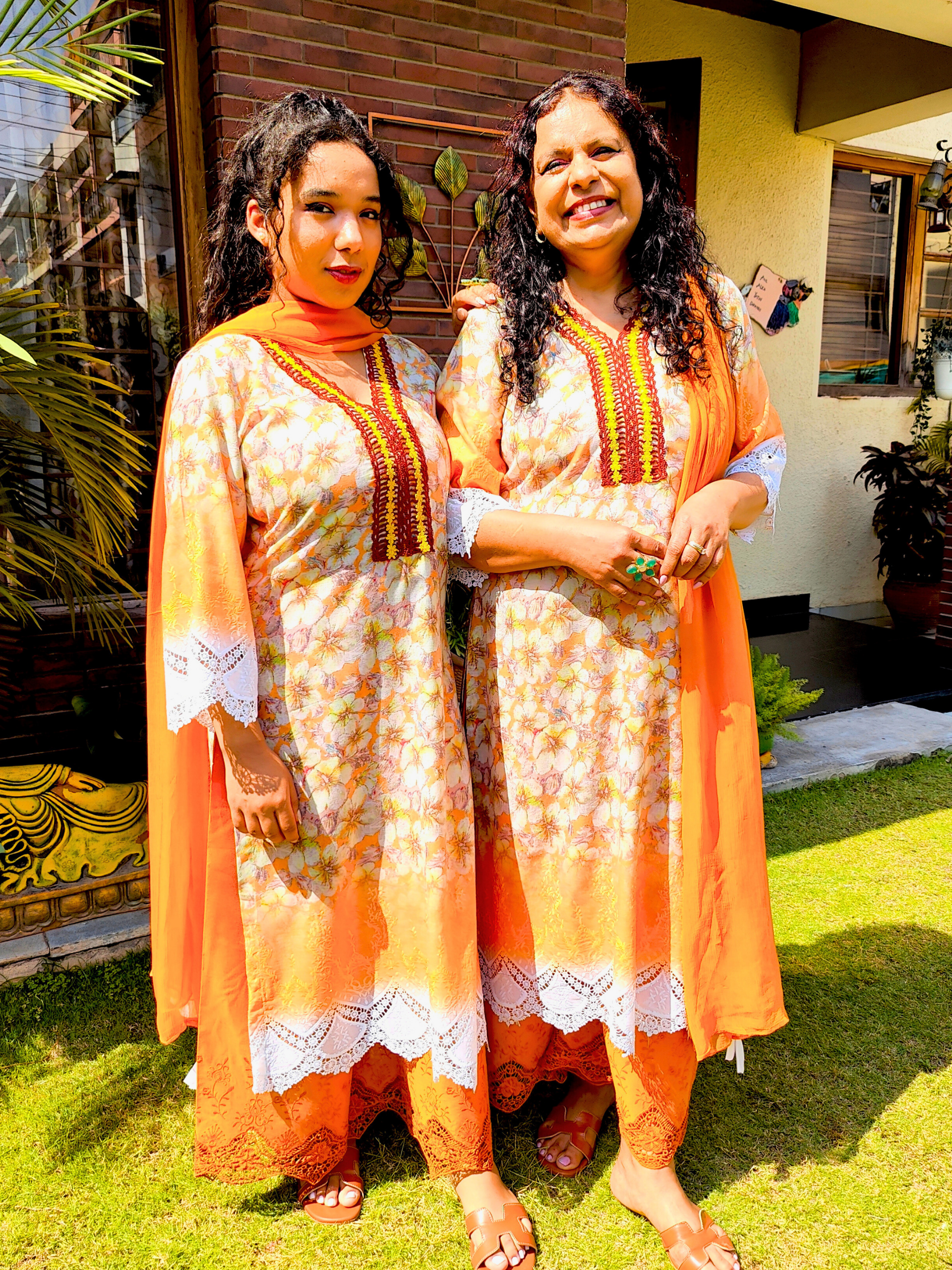 Yellow Pakistani Digital Printed Brown Lace Cotton Stitched Suit Set