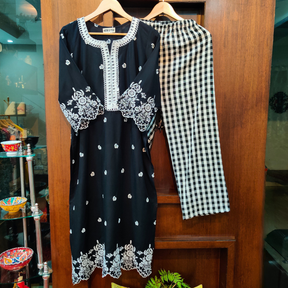 Black Embroidered Cotton Stitched Co-Ord Set