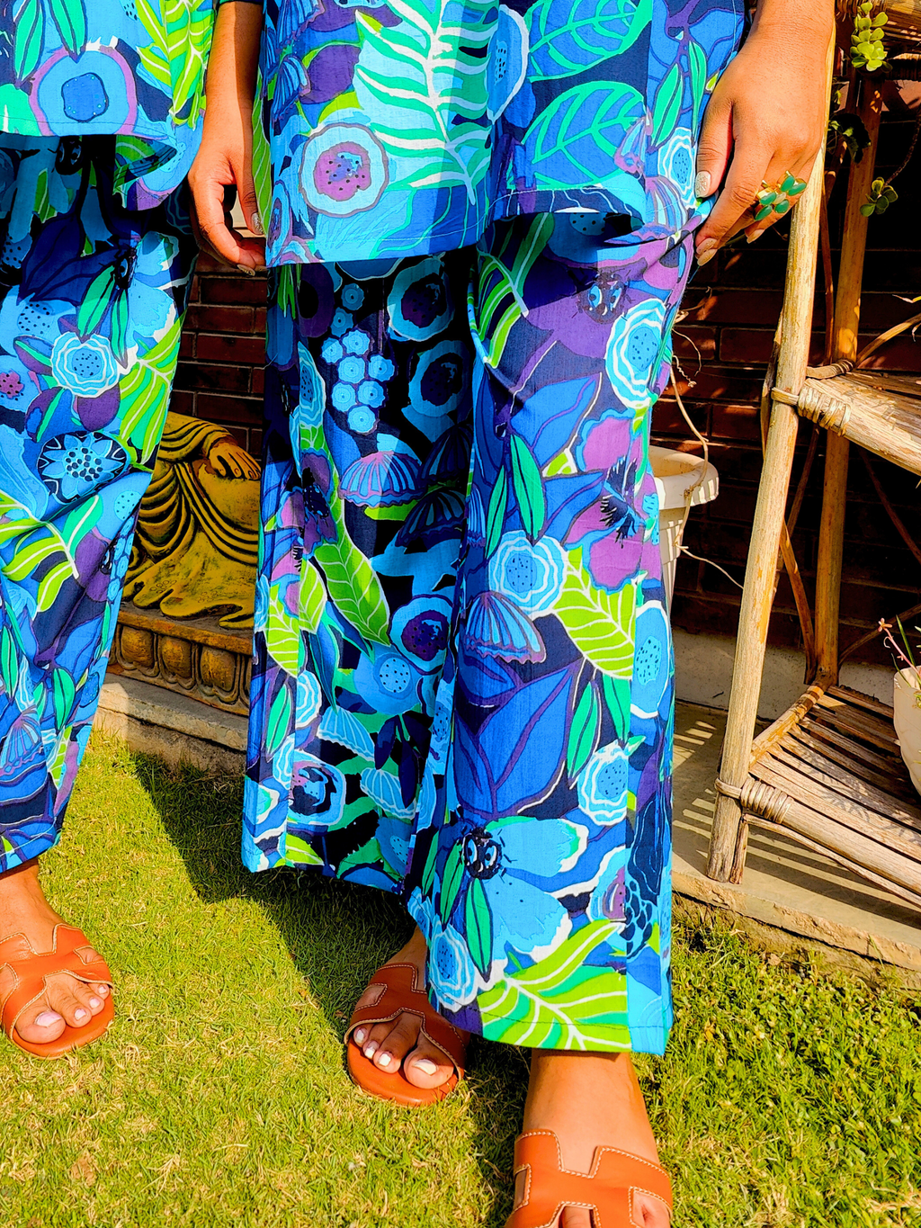 Ultramarine Blue Digital Printed Cotton Stitched Co-Ord Set