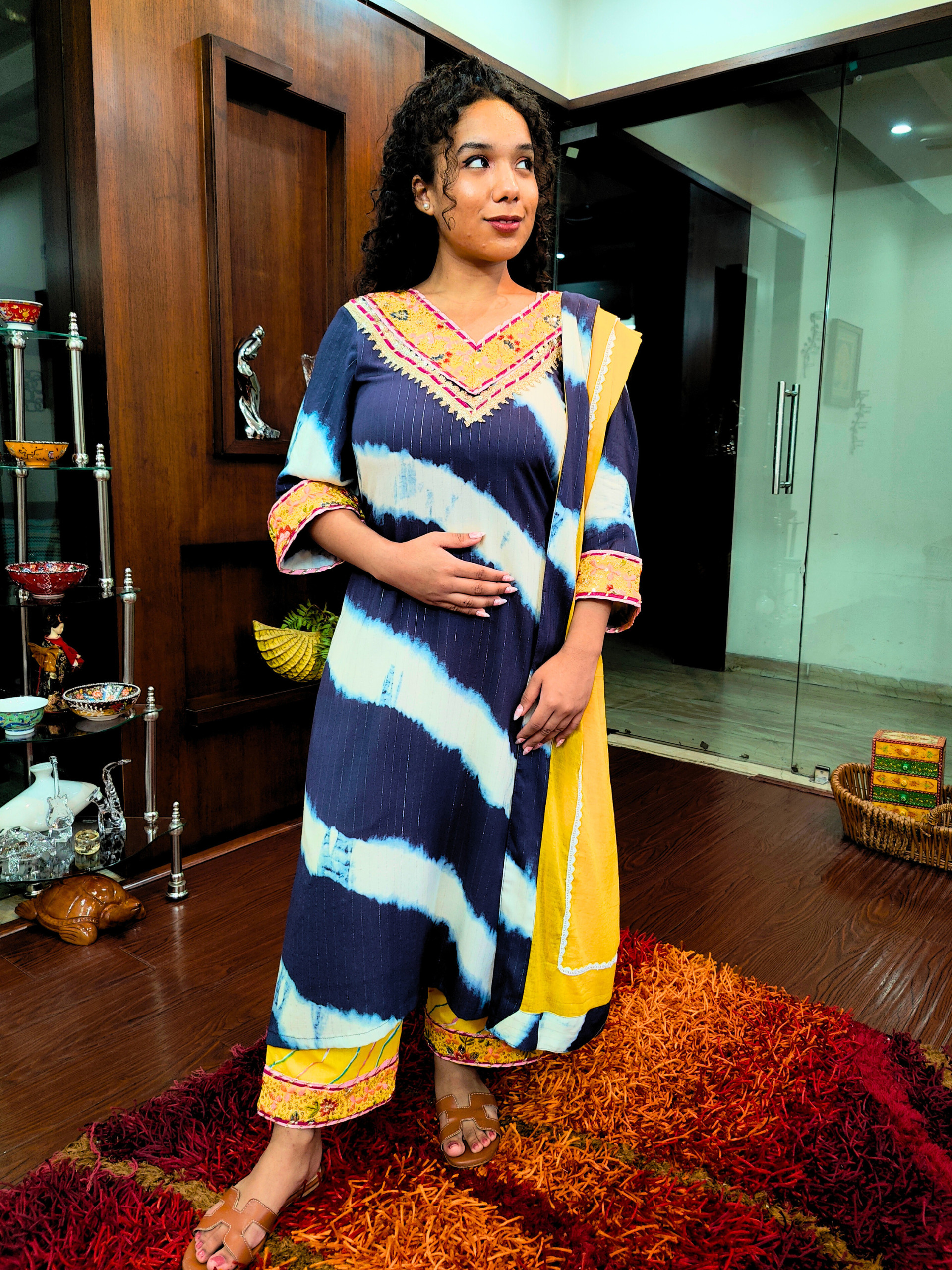 Blue and White Tie Dye Cotton Stitched Suit Set