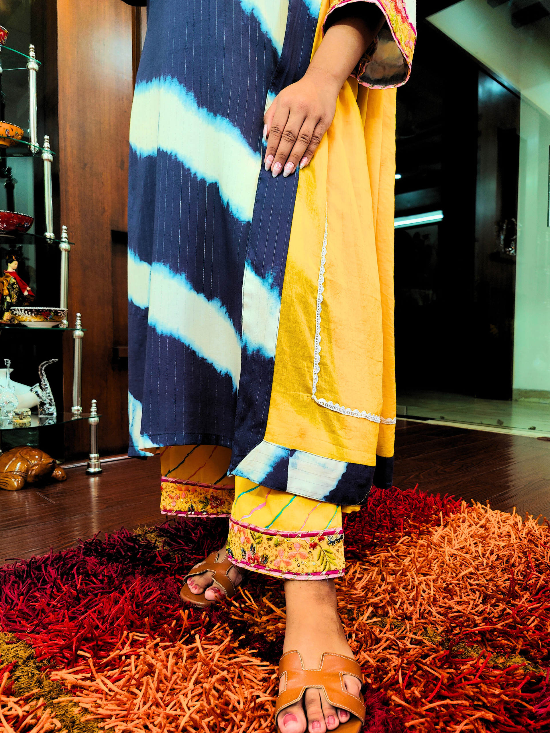 Blue and White Tie Dye Cotton Stitched Suit Set