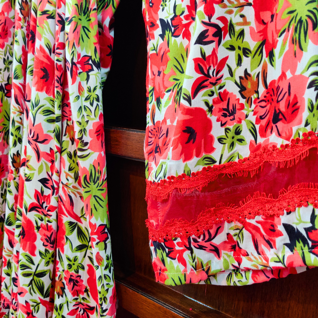 White Floral Digital Printed Nyra Cut Anarkali Cotton Stitched Co-Ord Set