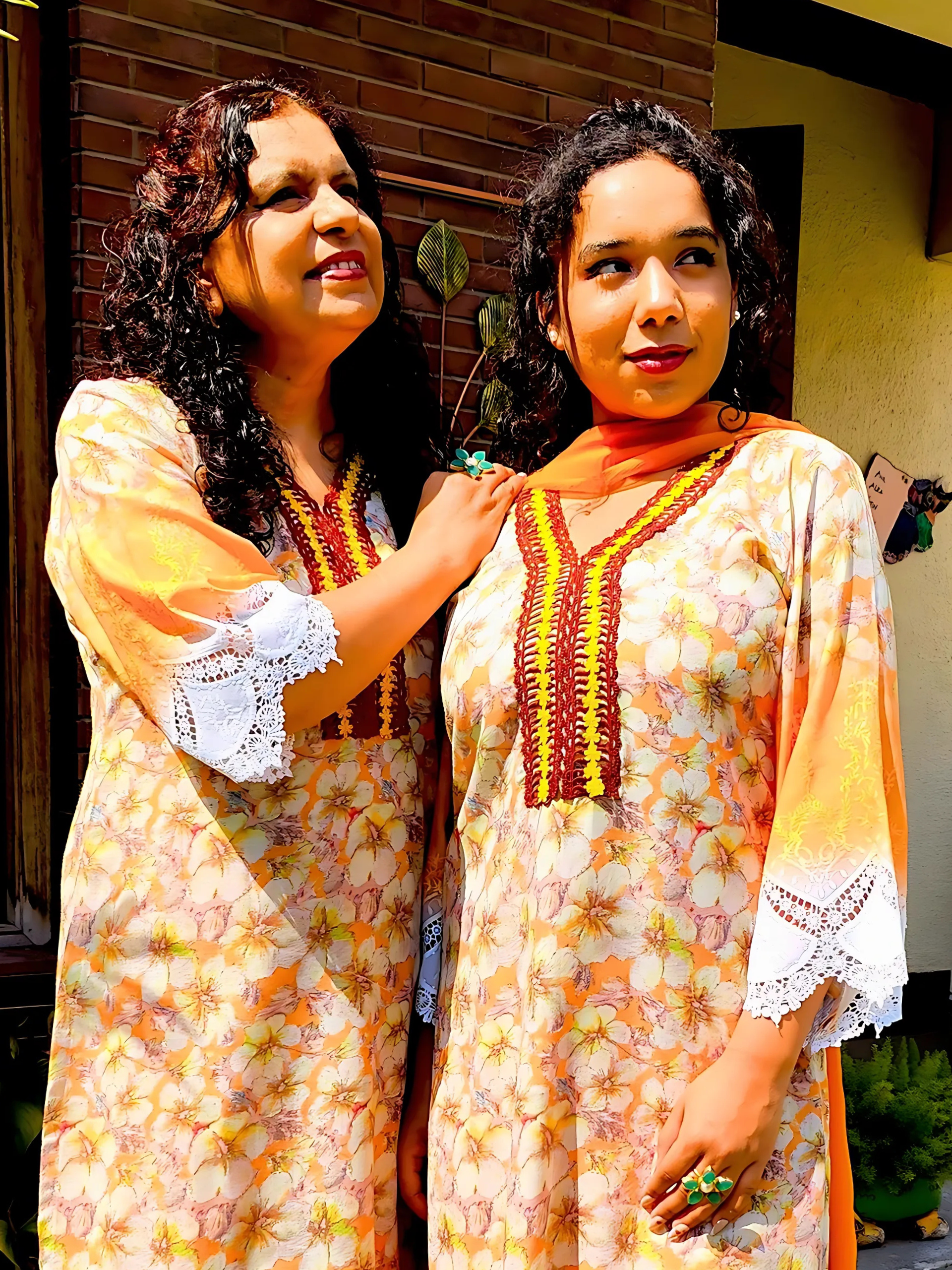 Yellow Pakistani Digital Printed Brown Lace Cotton Stitched Suit Set