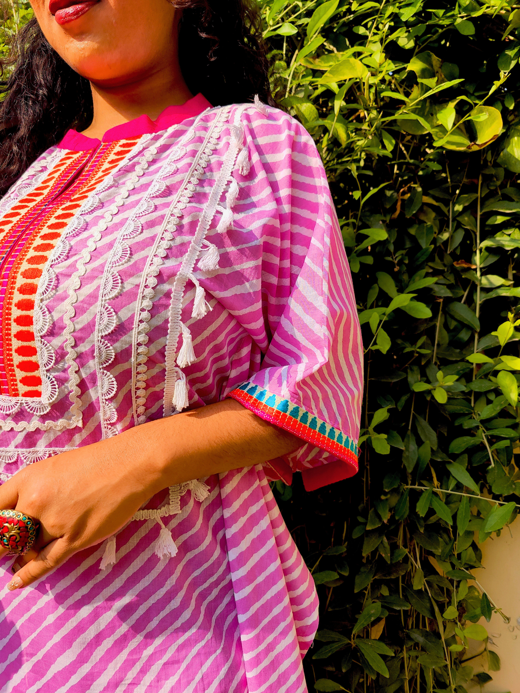 Pink Tie Dye Embroidered Cotton Stitched Co-Ord Set