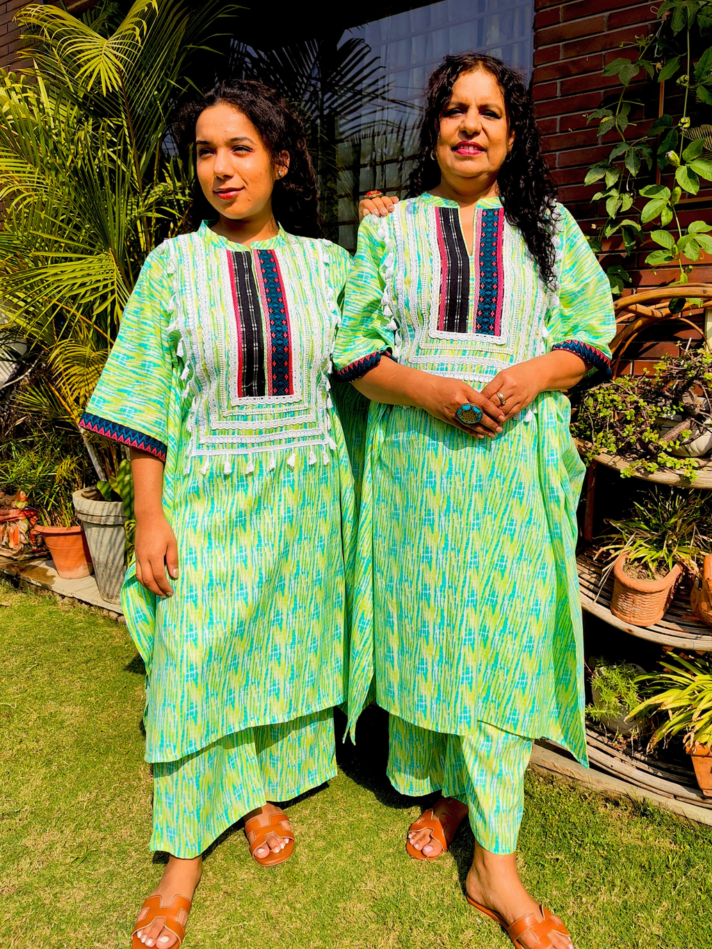 Lime Green Tie Dye Embroidered Cotton Stitched Co-Ord Set