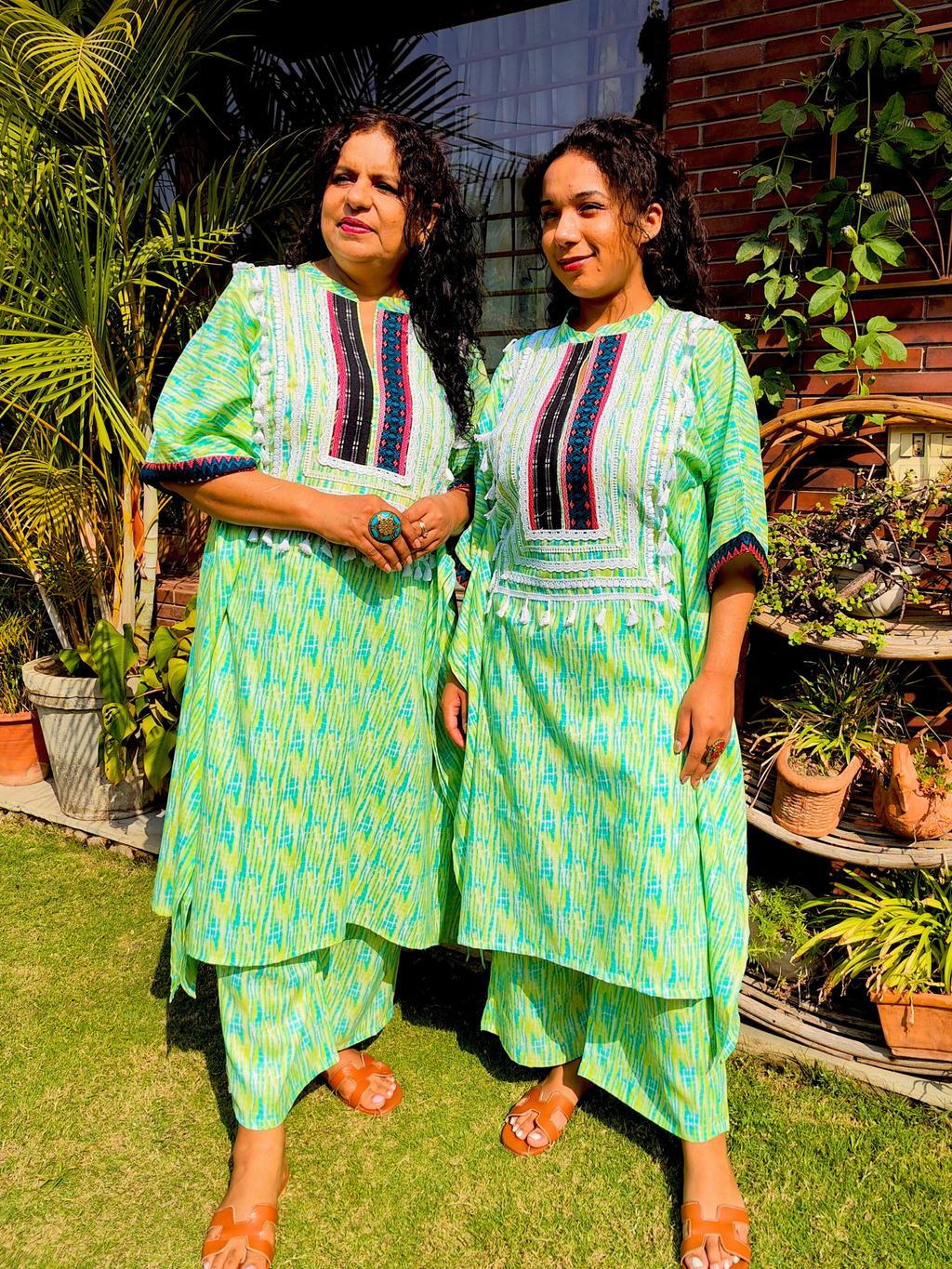 Lime Green Tie Dye Embroidered Cotton Stitched Co-Ord Set