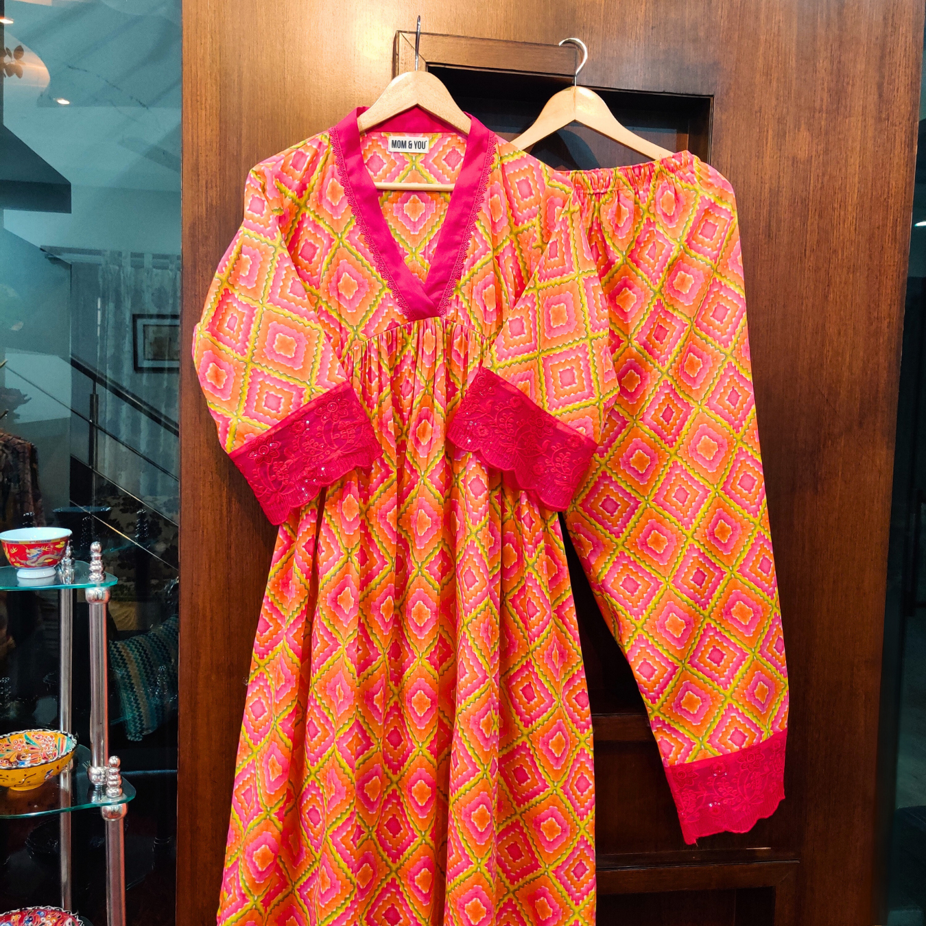 Orange Digital Printed Nyra Cut Anarkali Cotton Stitched Co-Ord Set