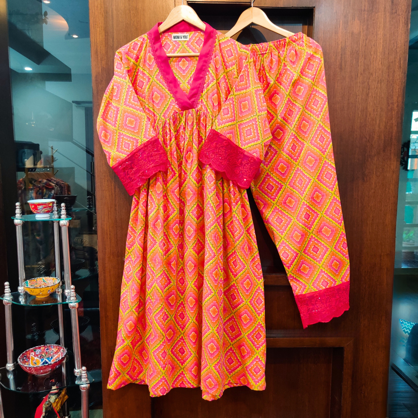 Orange Digital Printed Nyra Cut Anarkali Cotton Stitched Co-Ord Set