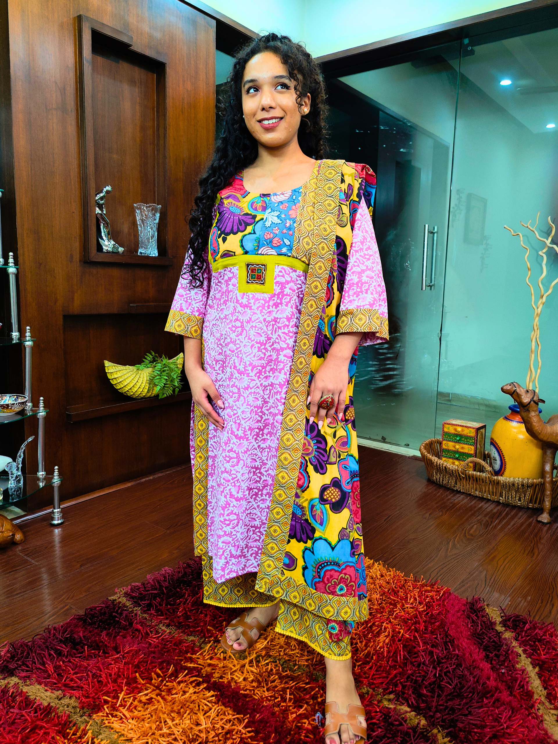 Pink Handblock Multi Coloured Digital Printed Cotton Stitched Suit Set