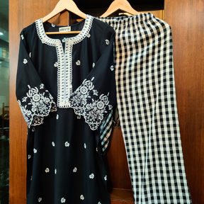 Black Embroidered Cotton Stitched Co-Ord Set