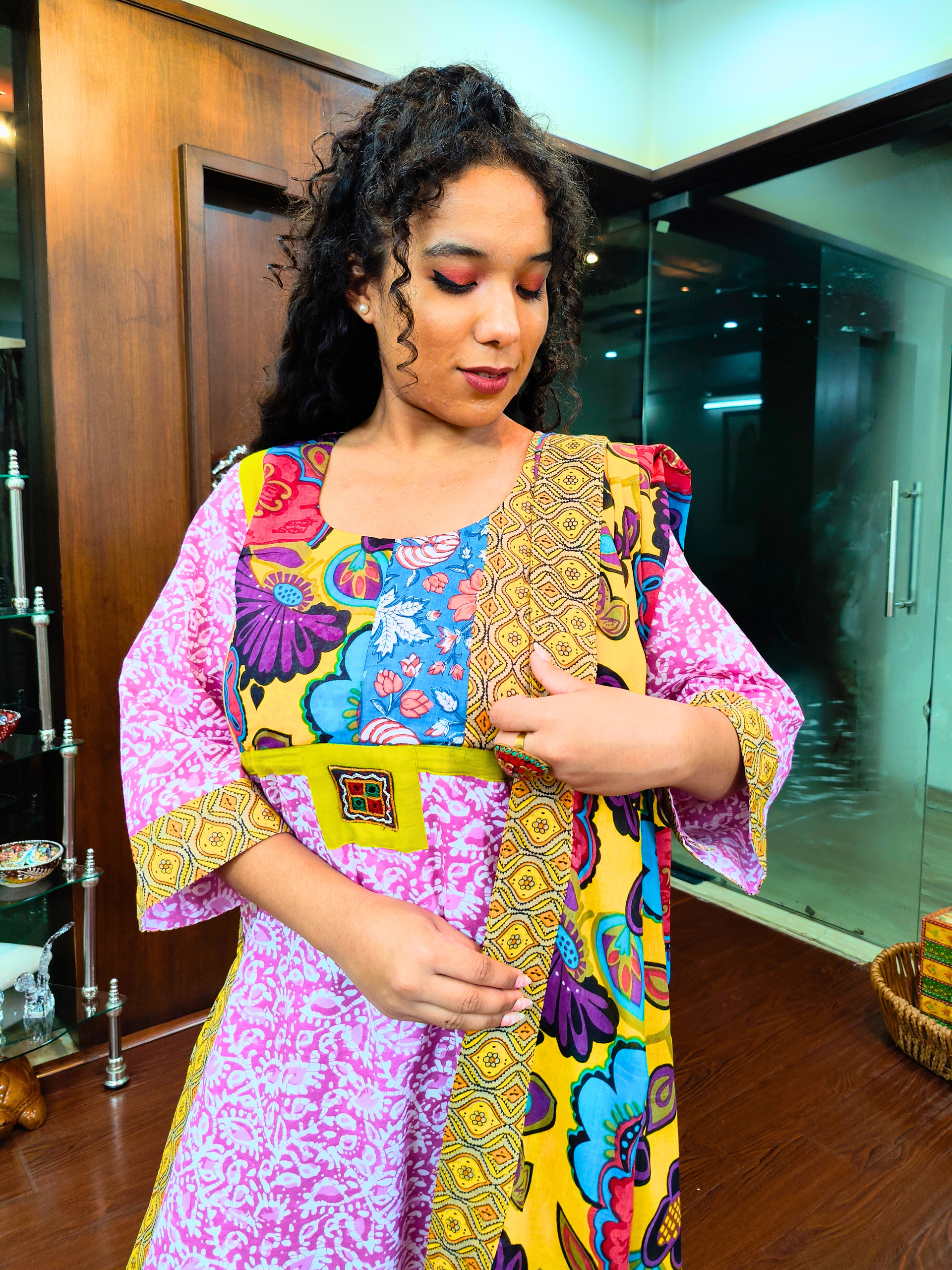 Pink Handblock Multi Coloured Digital Printed Cotton Stitched Suit Set