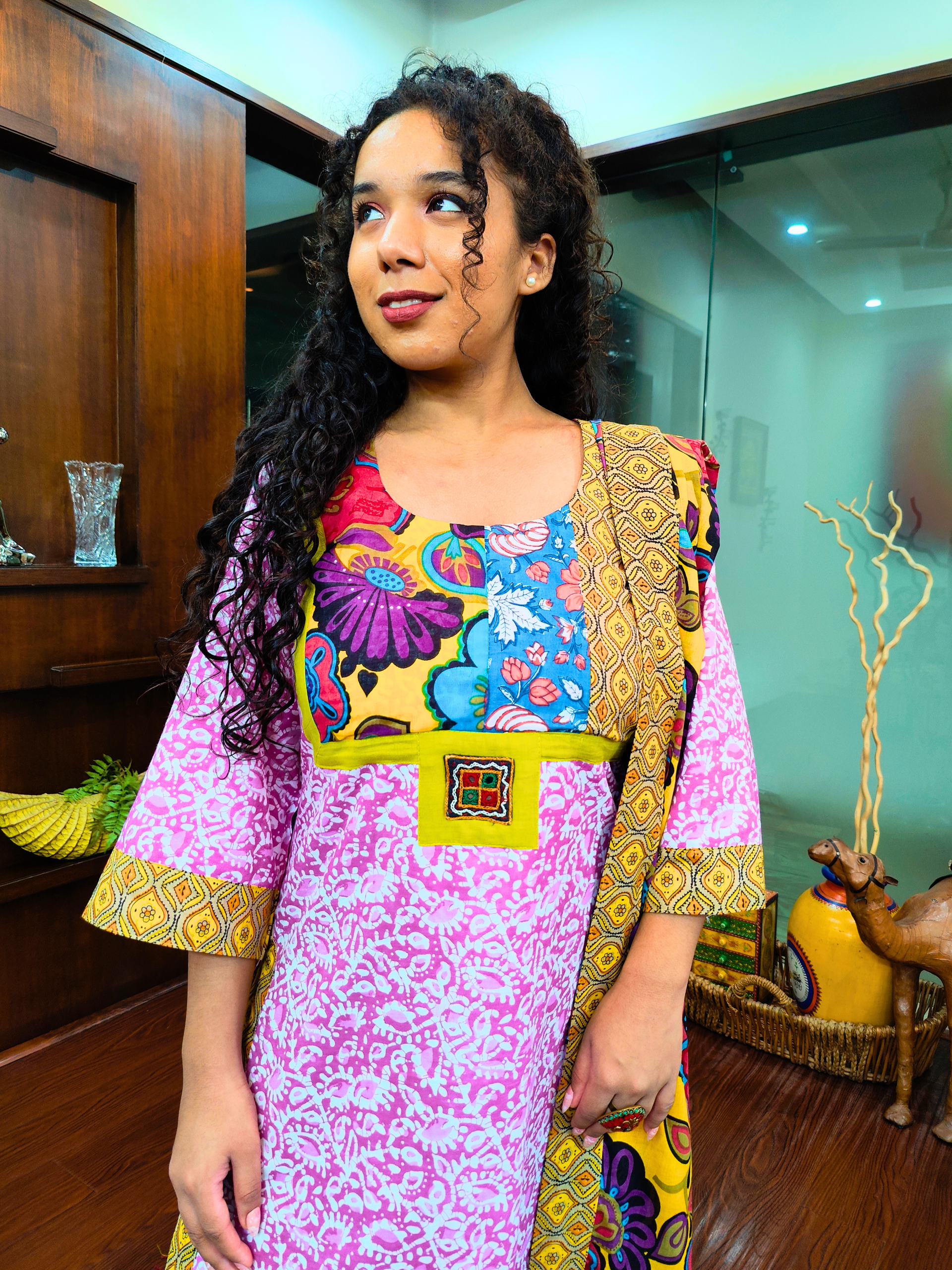 Pink Handblock Multi Coloured Digital Printed Cotton Stitched Suit Set