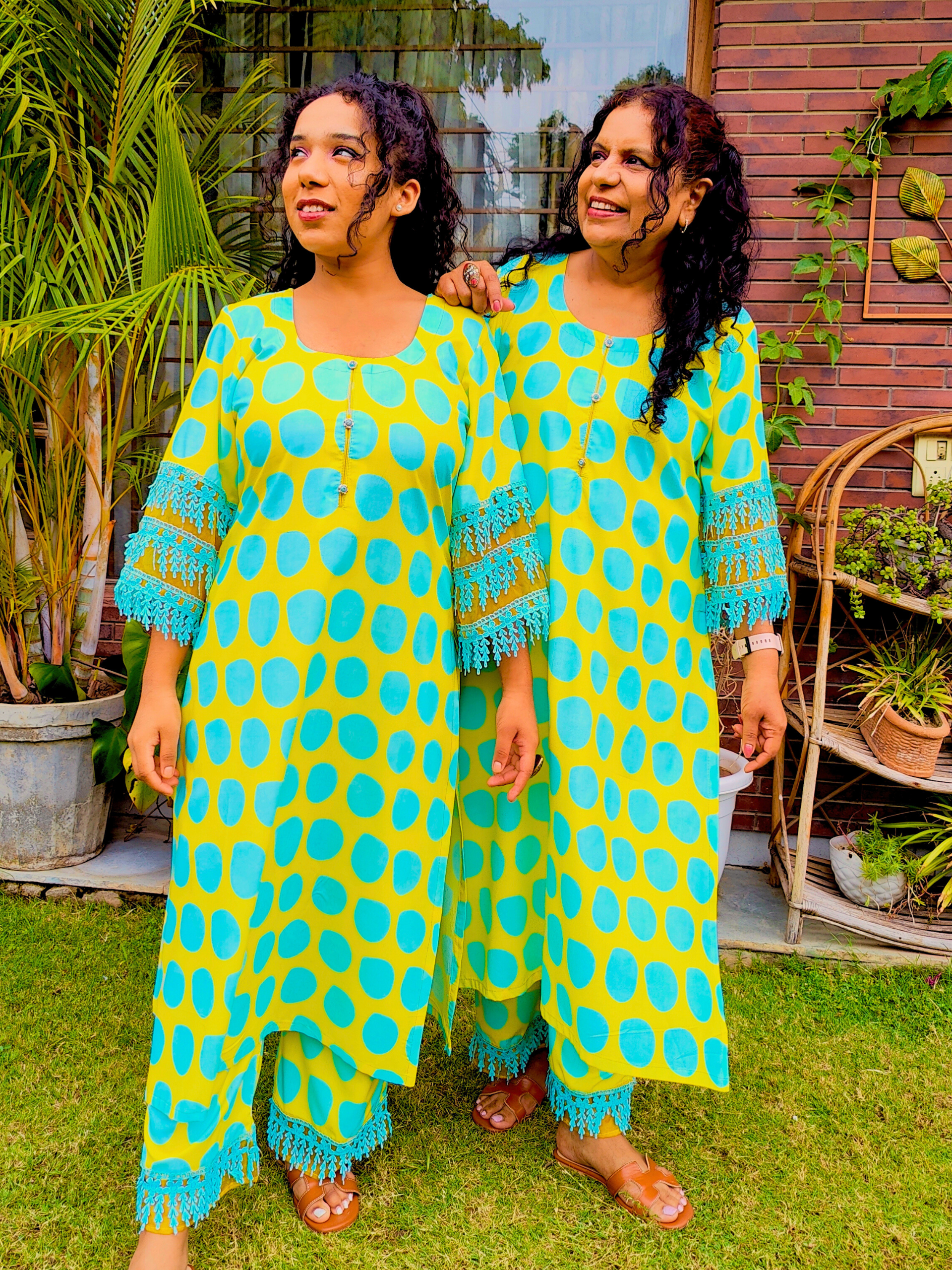 Lime Green Polka Dot Cotton Stitched Co-Ord Set