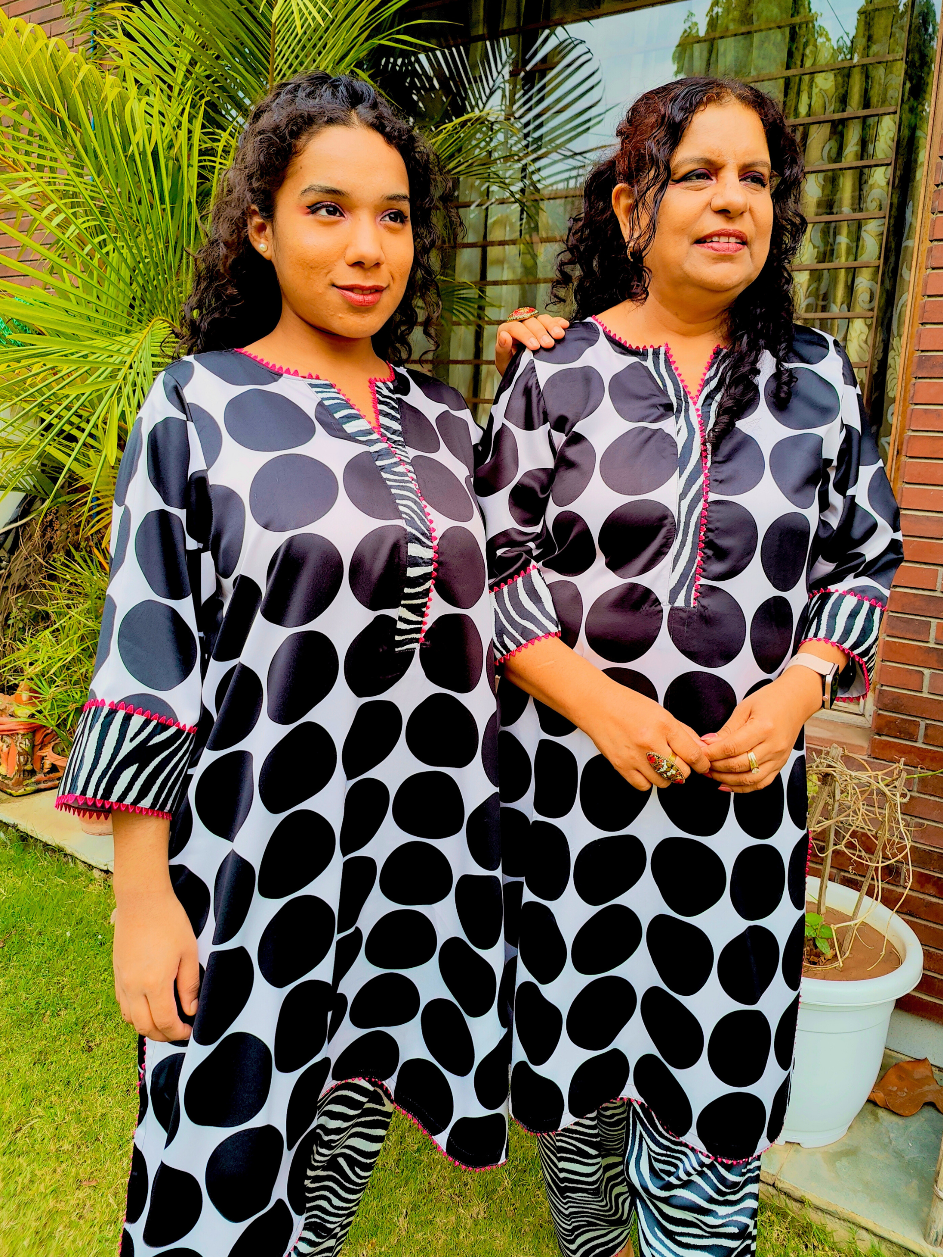 Black Polka Dot Satin Silk Stitched Co-Ord Set