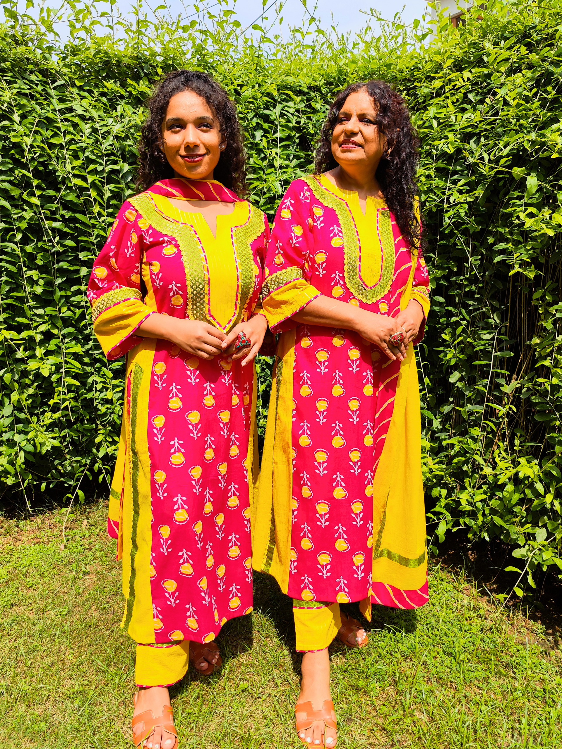 Magenta Digital Printed Cotton Stitched Suit Set